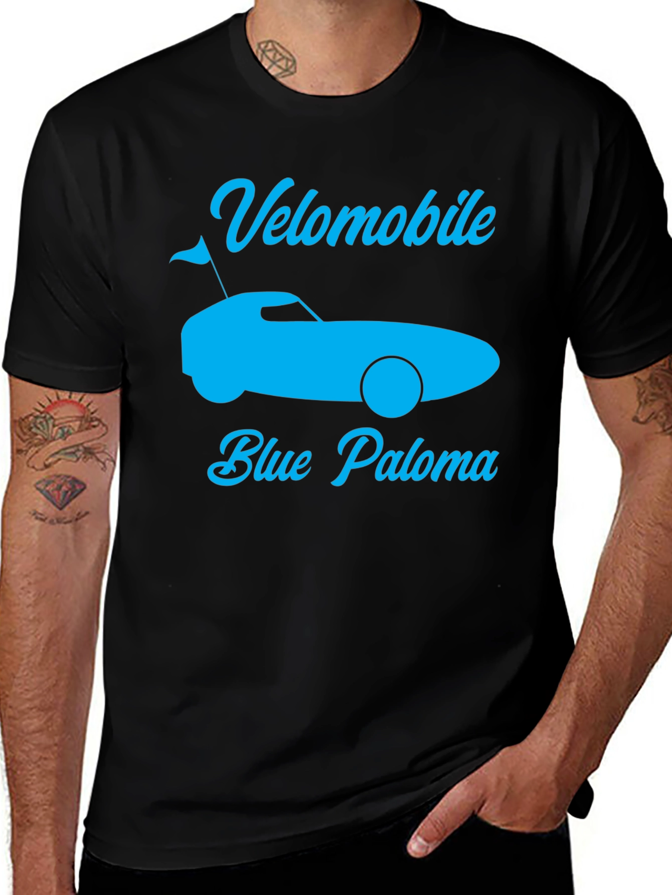Velomobile Blue Paloma Graphic Tee - Black Cotton T-Shirt
