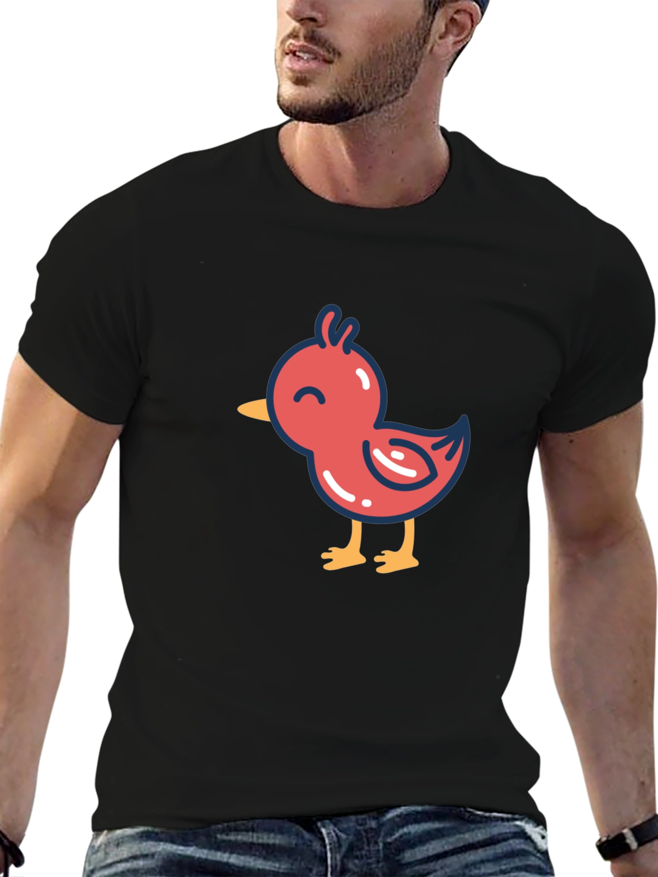 Cute Cartoon Chick Graphic T-Shirt - Black