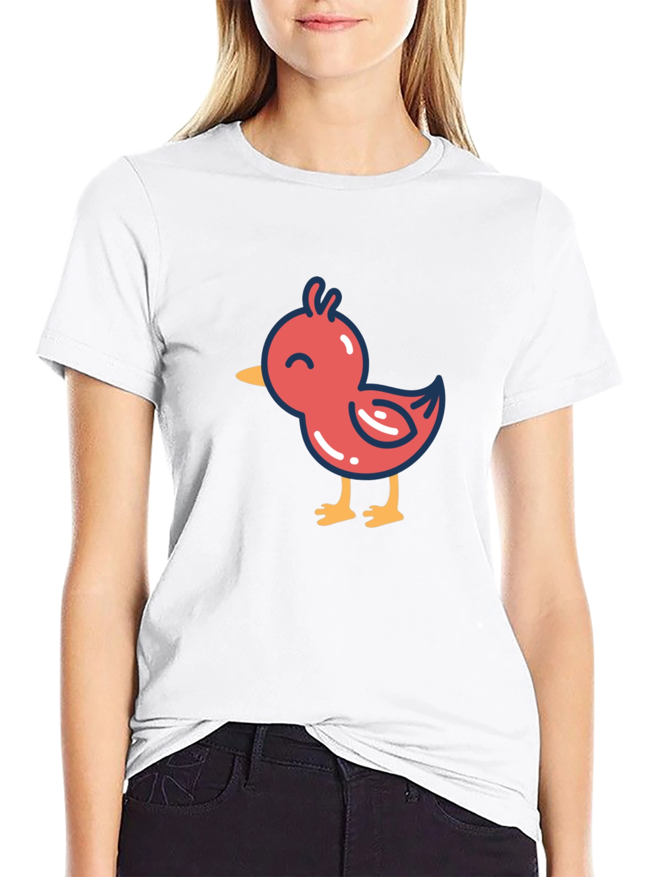 Cute Cartoon Chick Graphic T-Shirt - Black