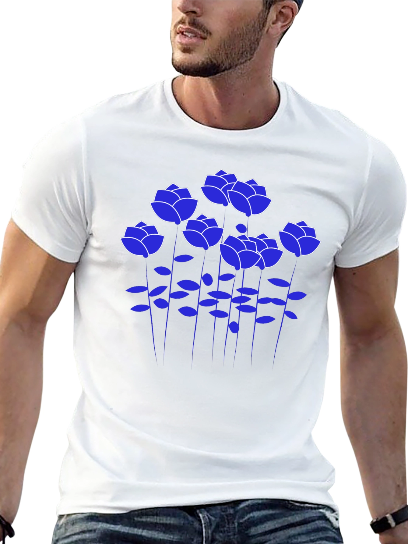 Blue Rose Graphic Black T-Shirt