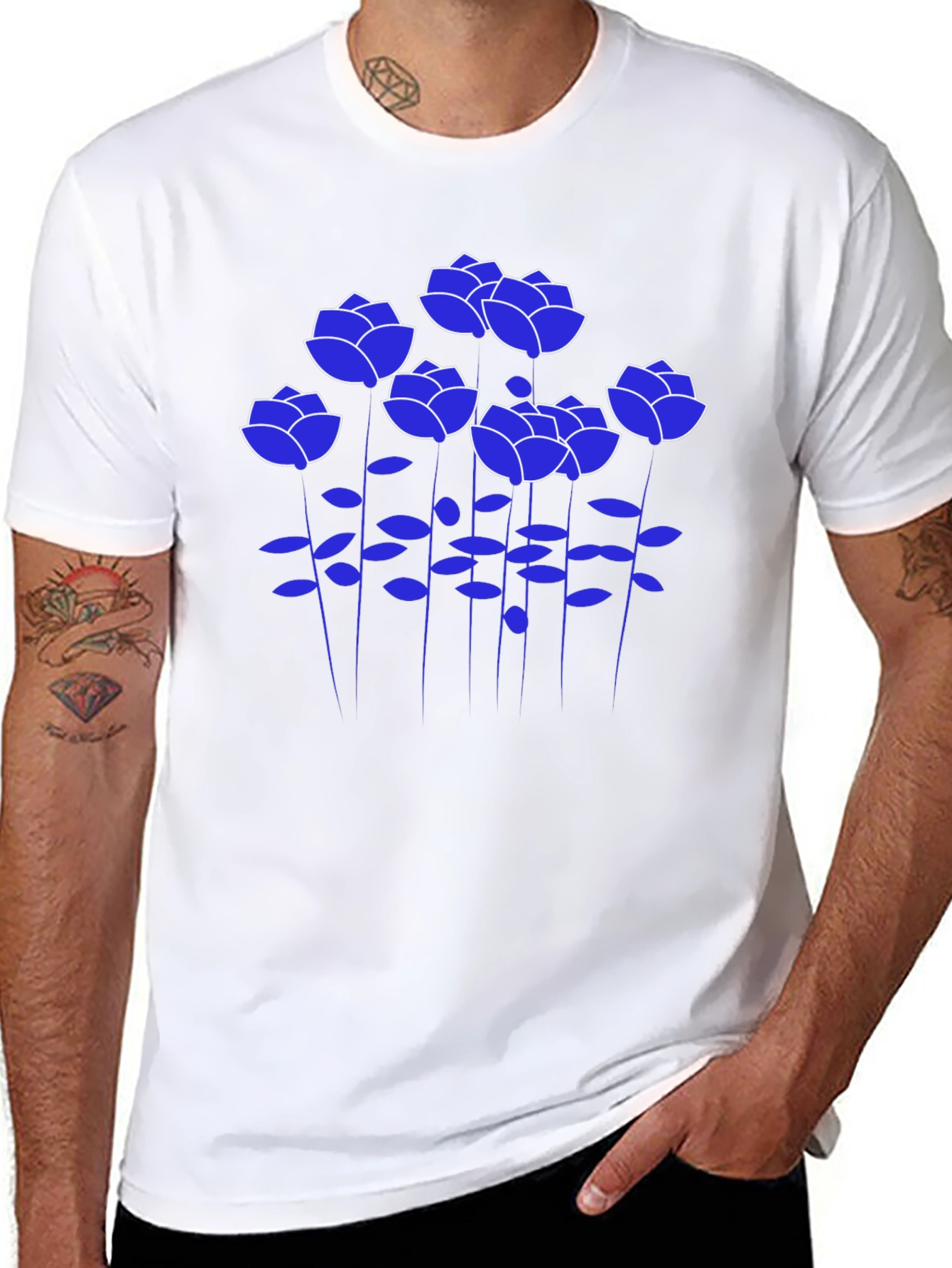 Blue Rose Graphic Black T-Shirt