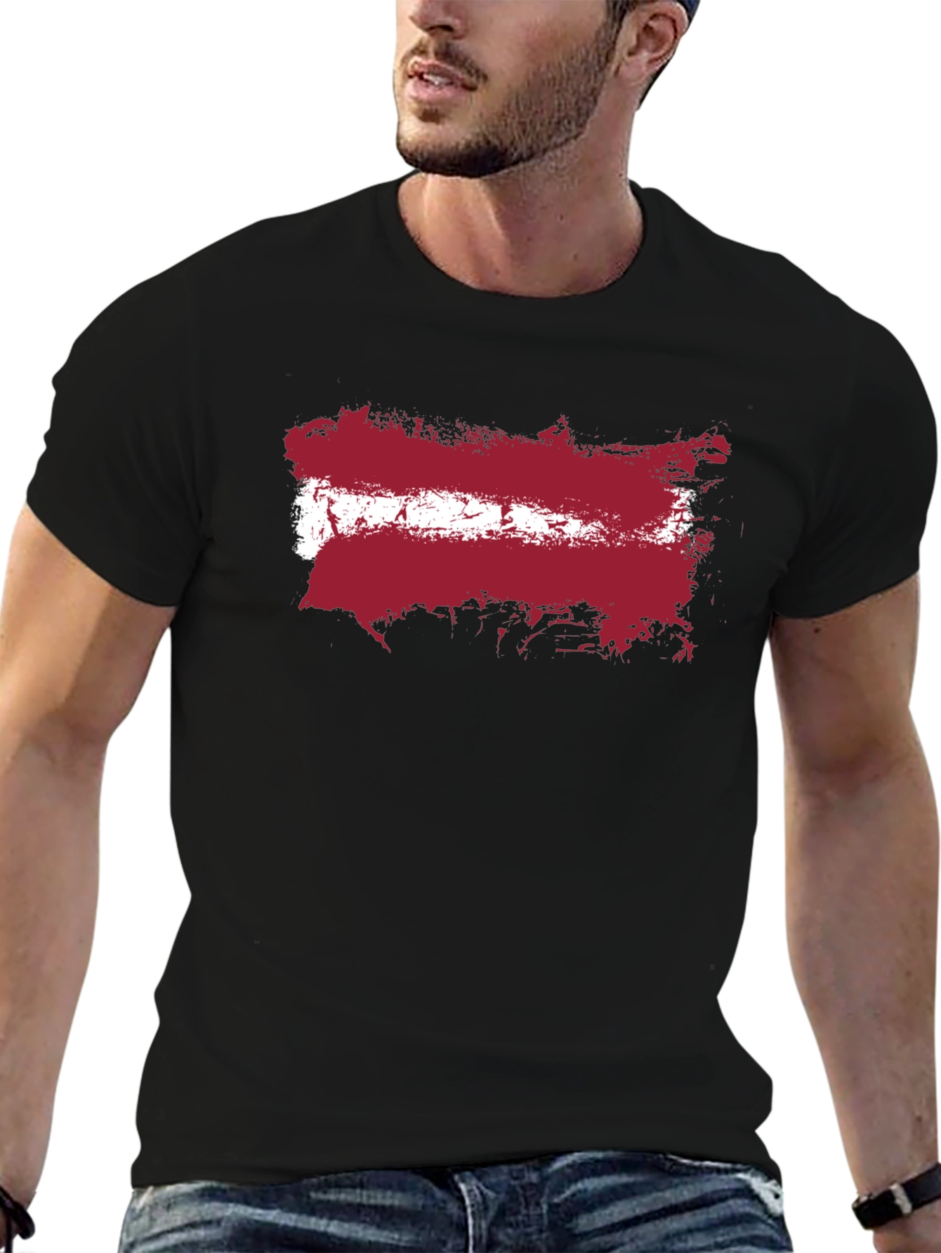 Latvia Flag T-Shirt - Grunge Style Black Tee