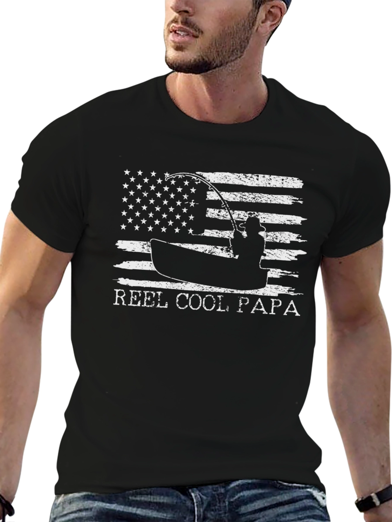 Reel Cool Papa Fishing T-Shirt - American Flag Design