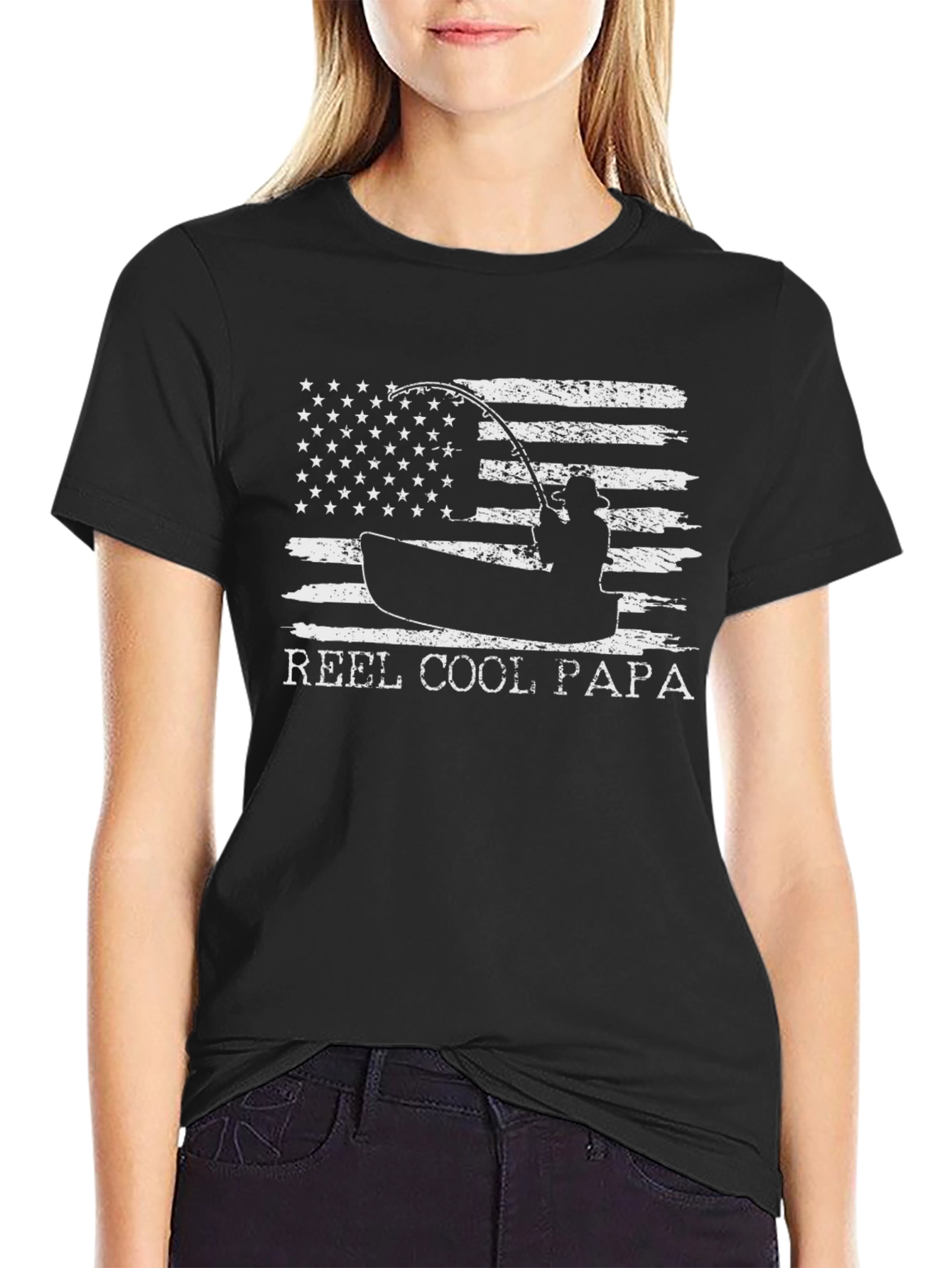 Reel Cool Papa Fishing T-Shirt - American Flag Design