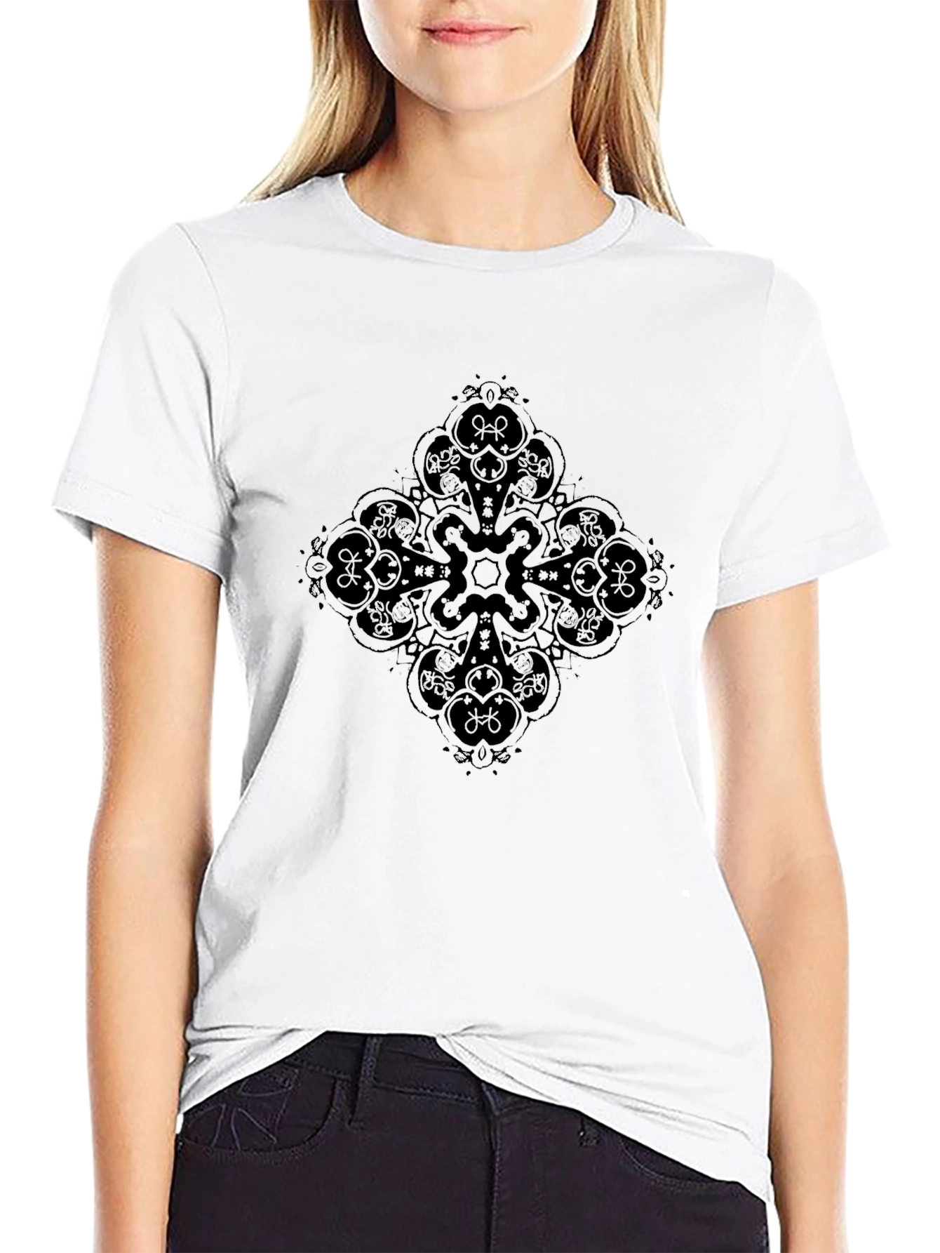 Black Ornamental Cross Graphic T-Shirt