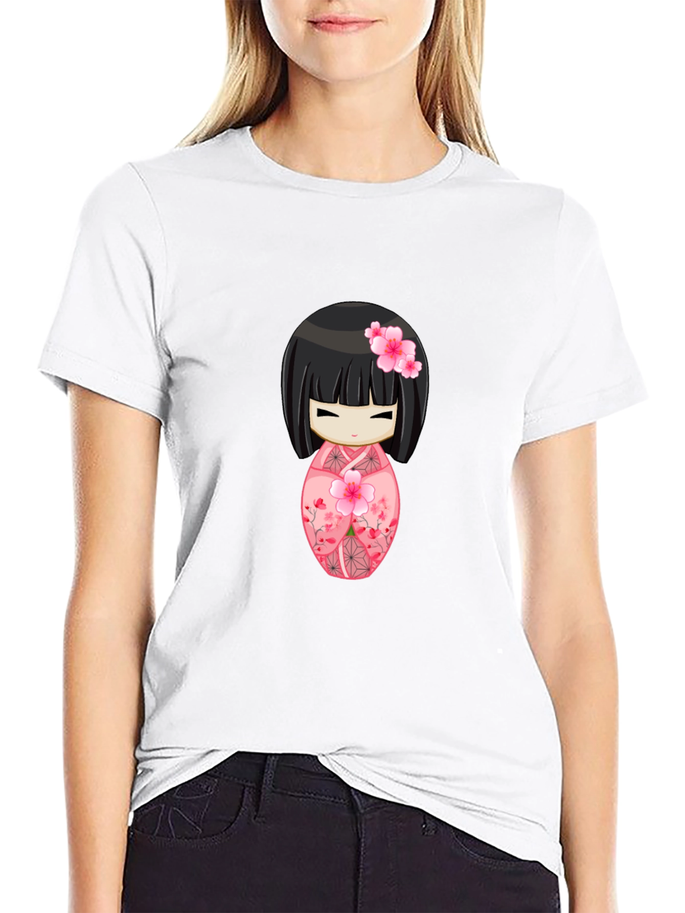 Kokeshi Doll Graphic Tee - Anime Style Shirt