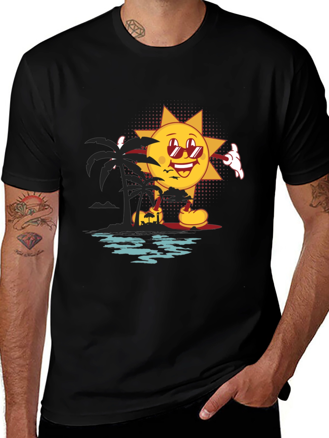 Retro Sun Graphic Black T-Shirt