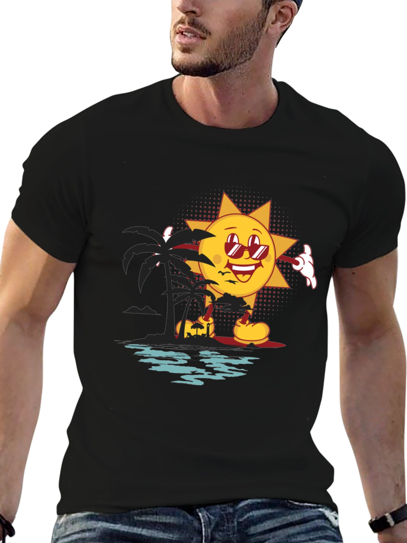 Retro Sun Graphic Black T-Shirt