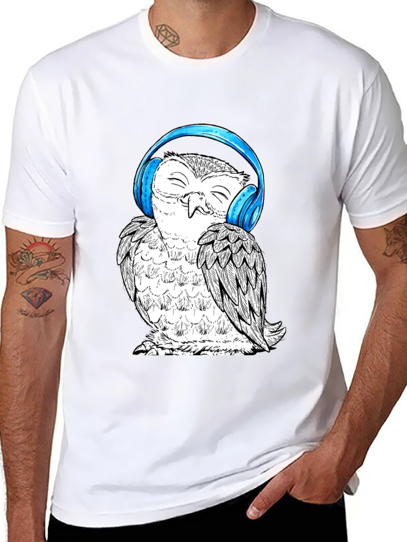 Owl with Headphones Graphic T-Shirt