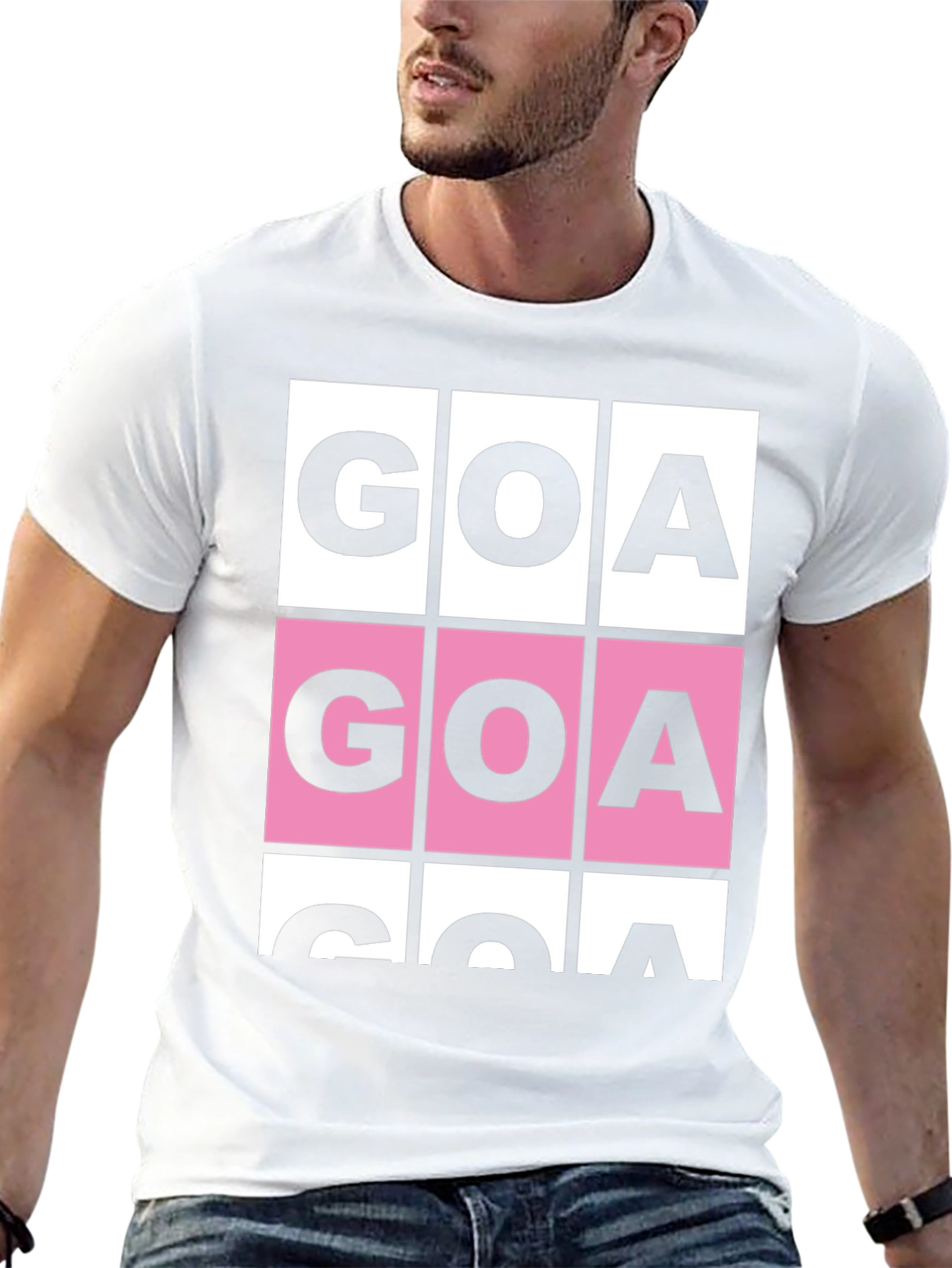 GOA Graphic T-Shirt - Pink & White Block Print