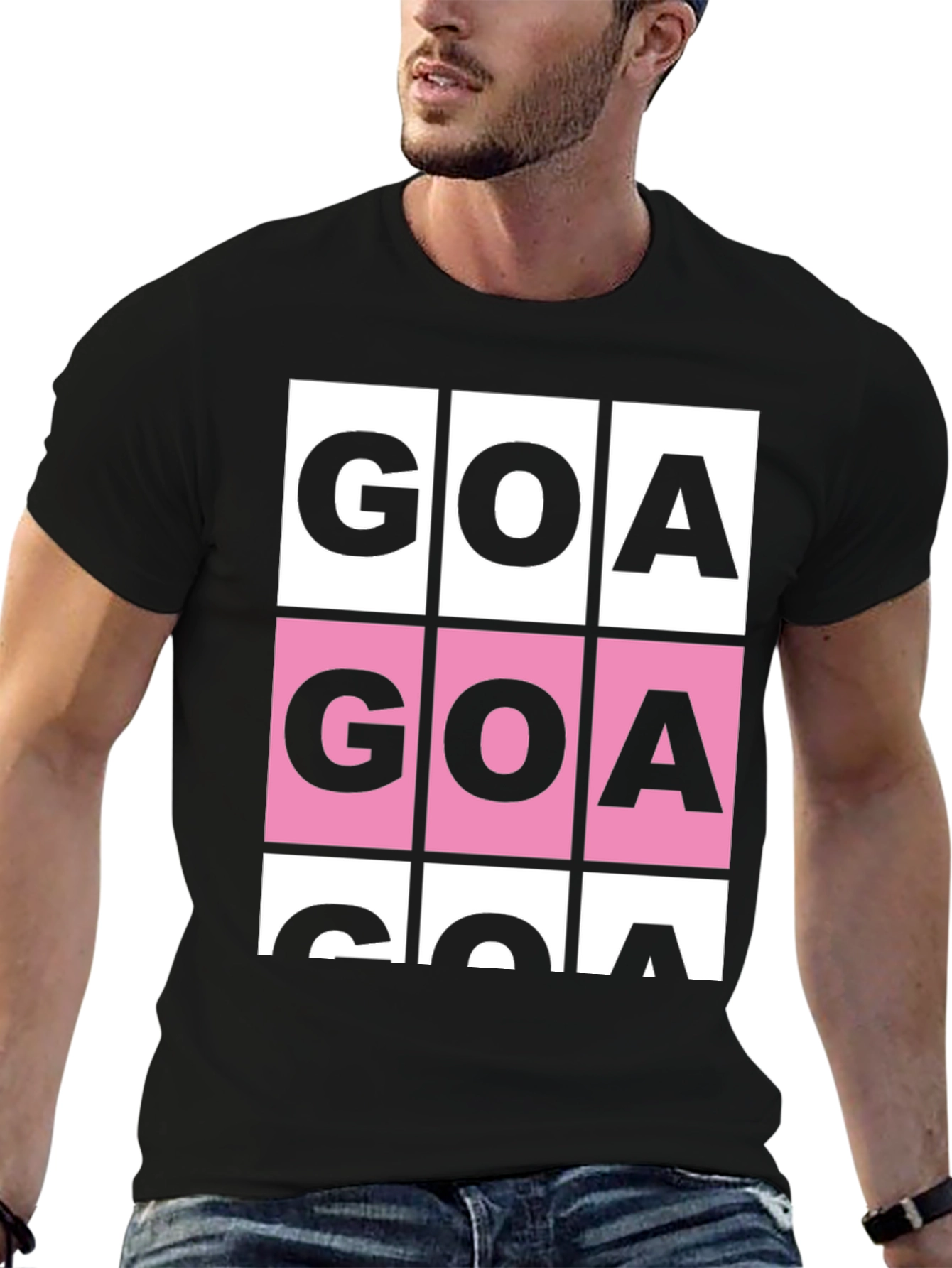GOA Graphic T-Shirt - Pink & White Block Print