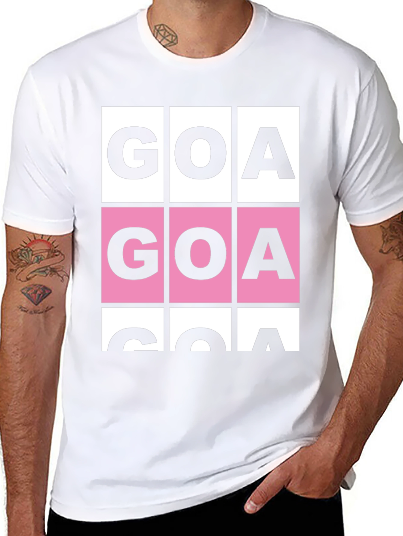 GOA Graphic T-Shirt - Pink & White Block Print