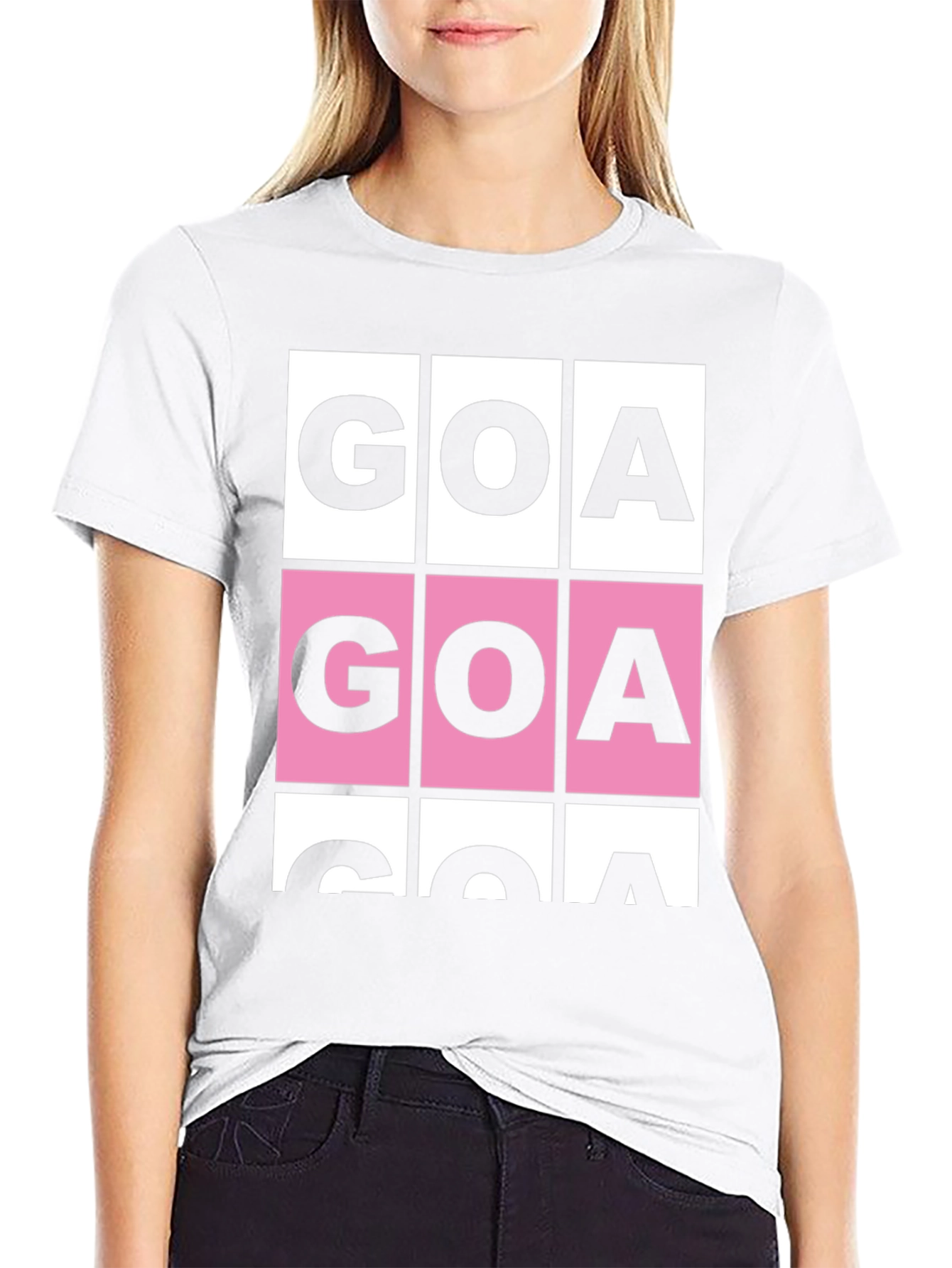 GOA Graphic T-Shirt - Pink & White Block Print