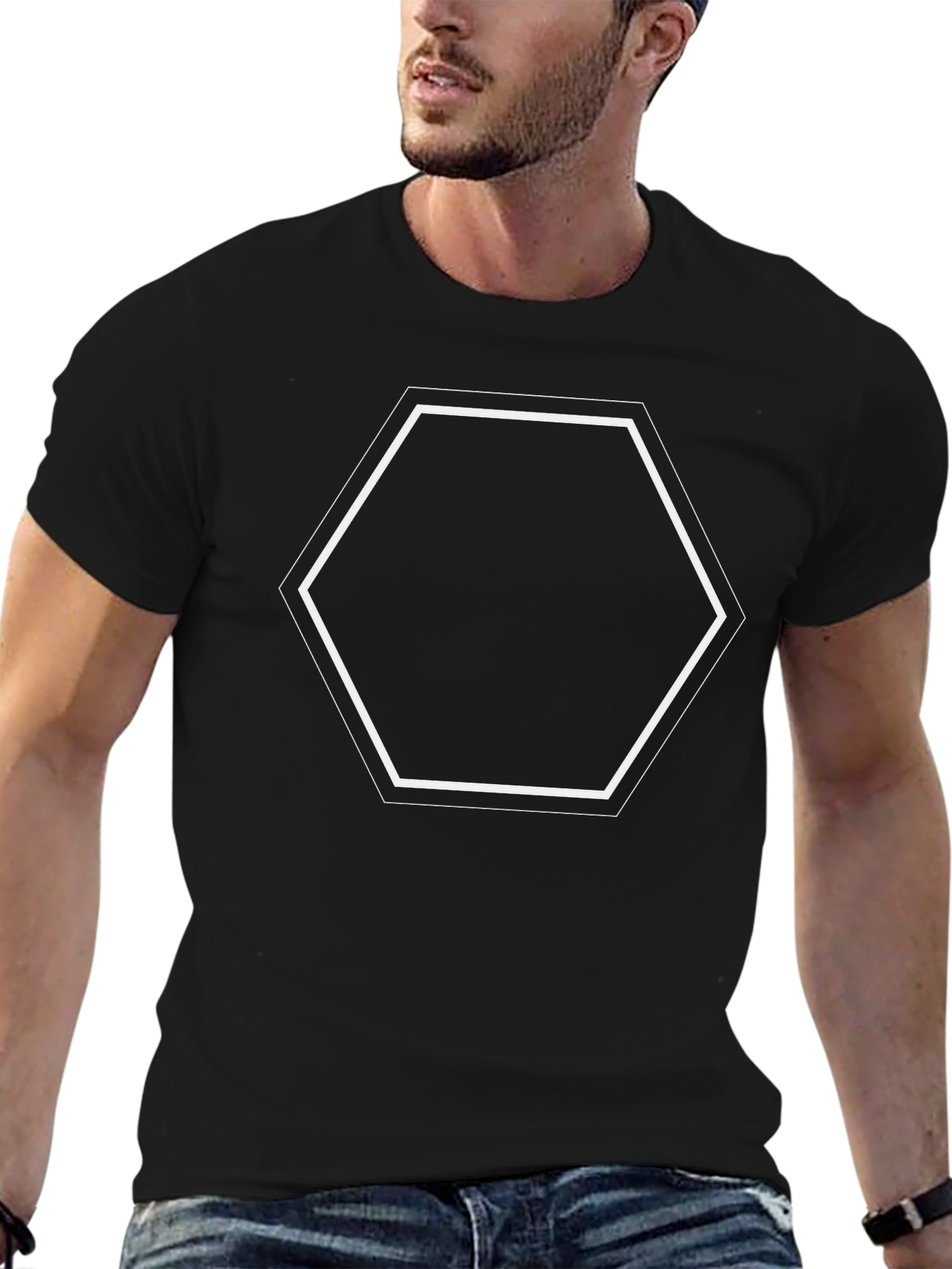 Mens Black Tee with Hexagon Graphic