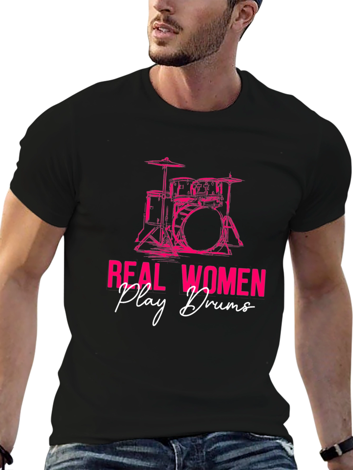 Real Women Play Drums Black T-Shirt
