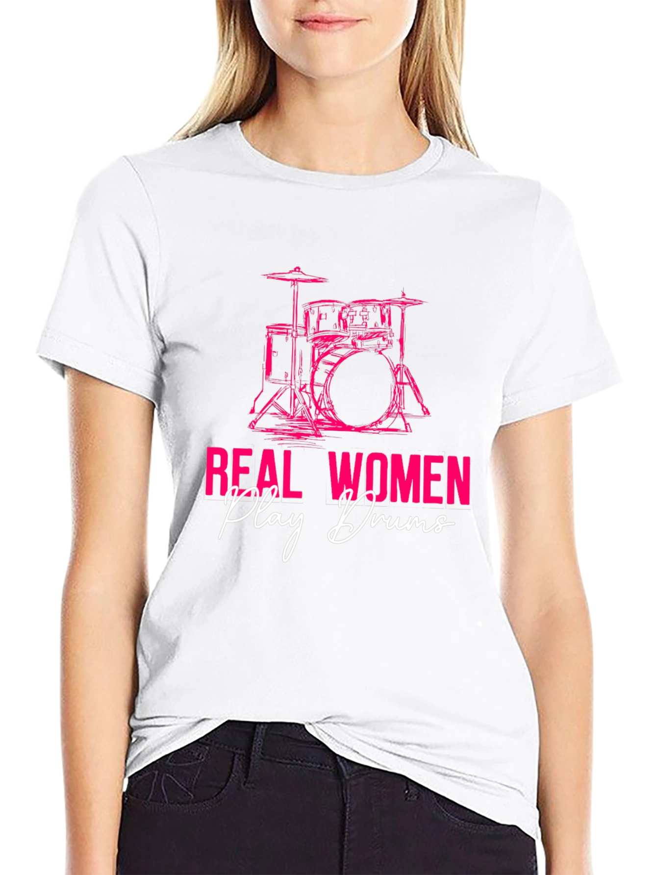 Real Women Play Drums Black T-Shirt