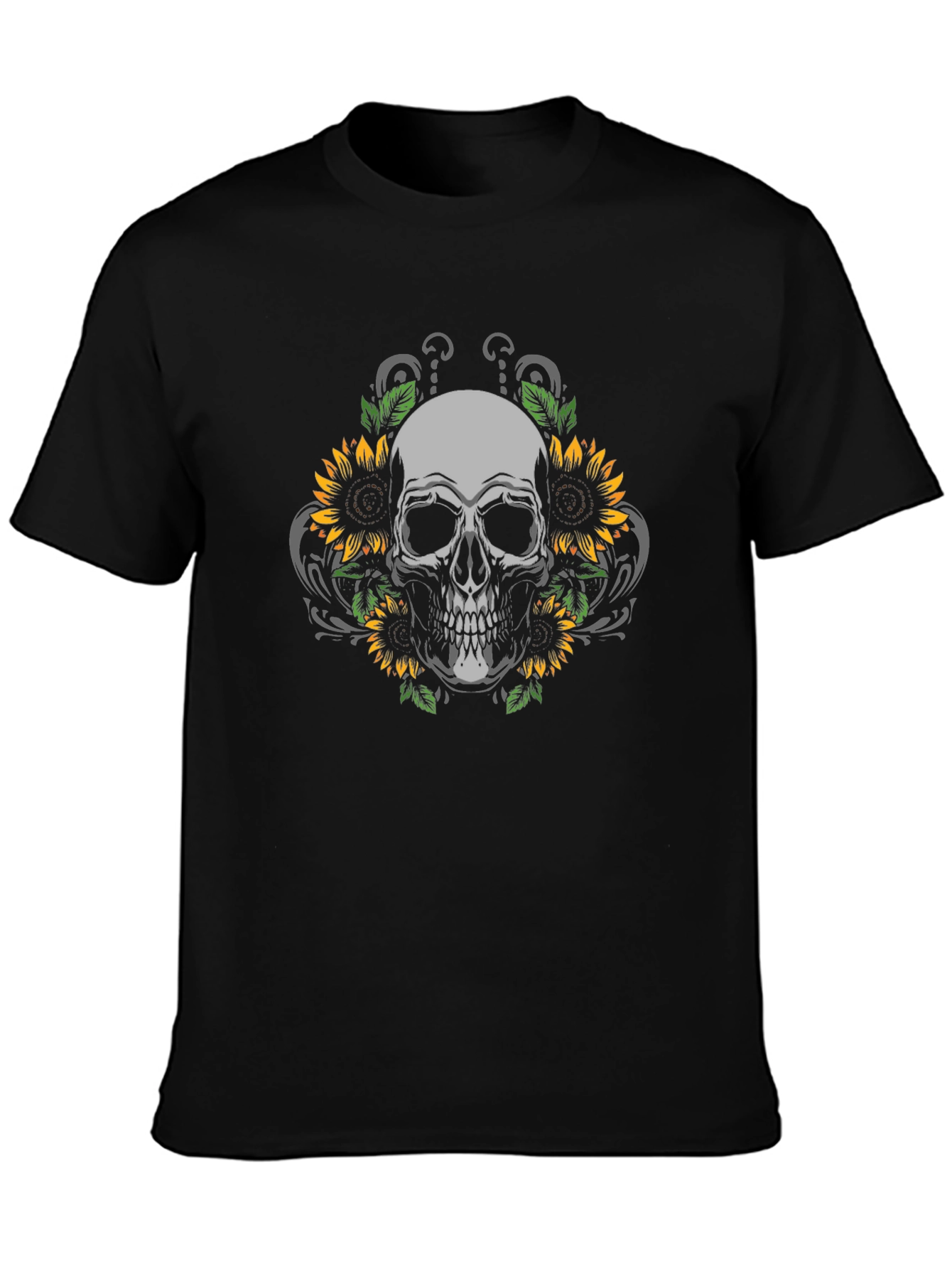 Skull & Sunflower Graphic Tee - Black