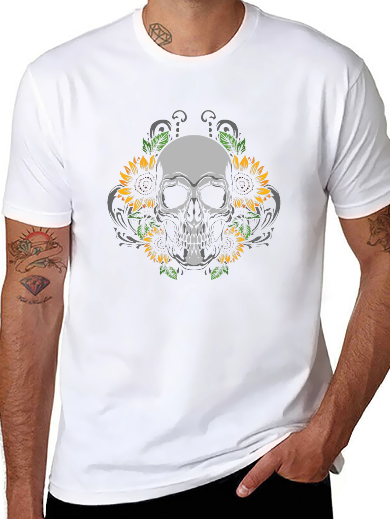 Skull & Sunflower Graphic Tee - Black