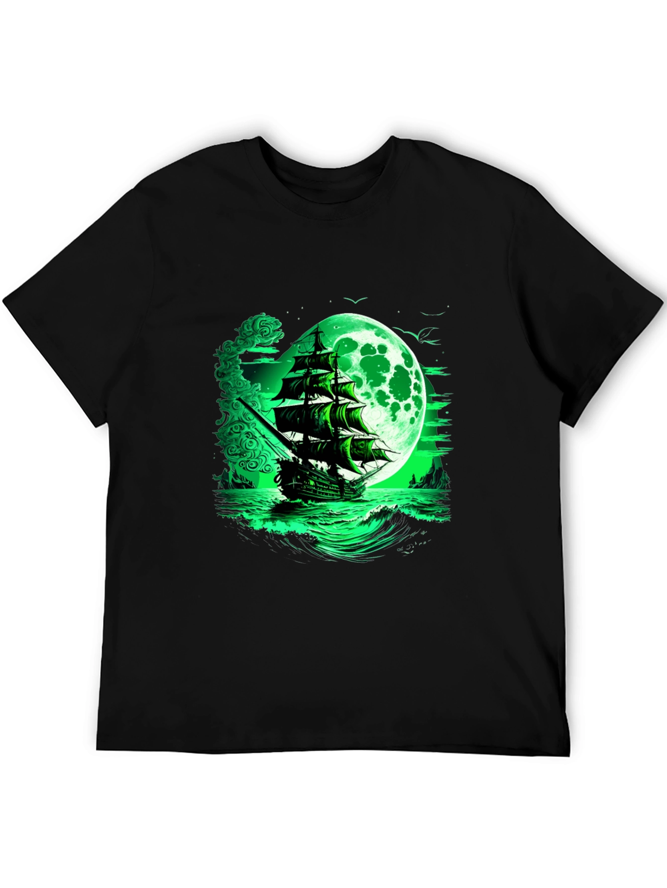 Mystic Moon Pirate Ship Graphic Tee - Black