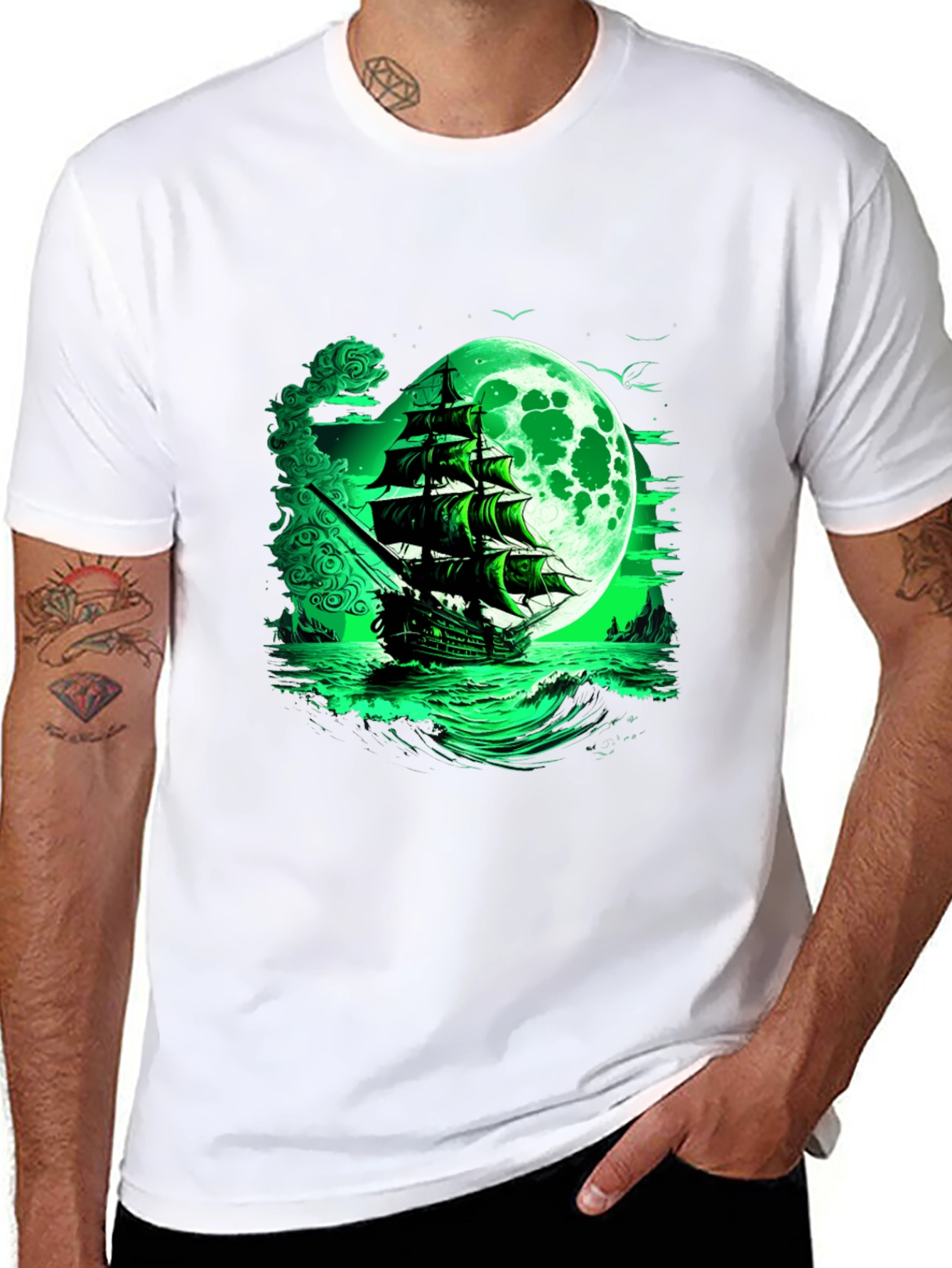 Mystic Moon Pirate Ship Graphic Tee - Black
