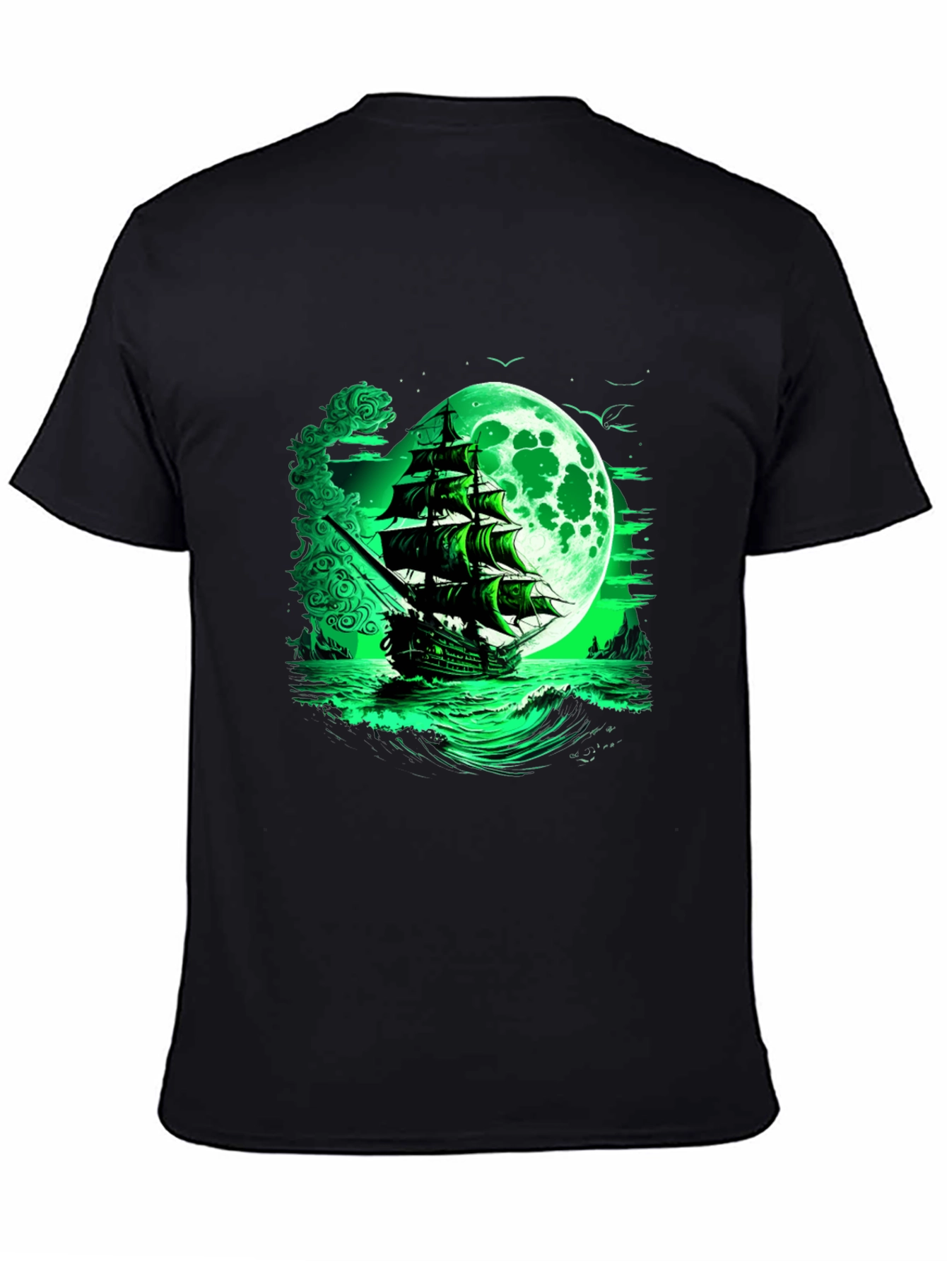 Mystic Moon Pirate Ship Graphic Tee - Black