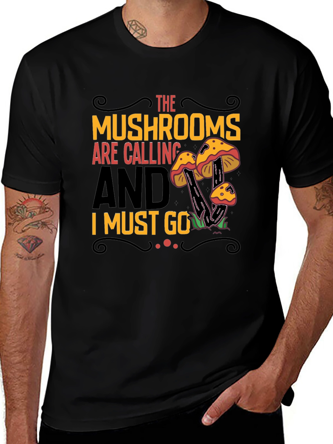 Mushroom Calling Graphic T-Shirt - Black