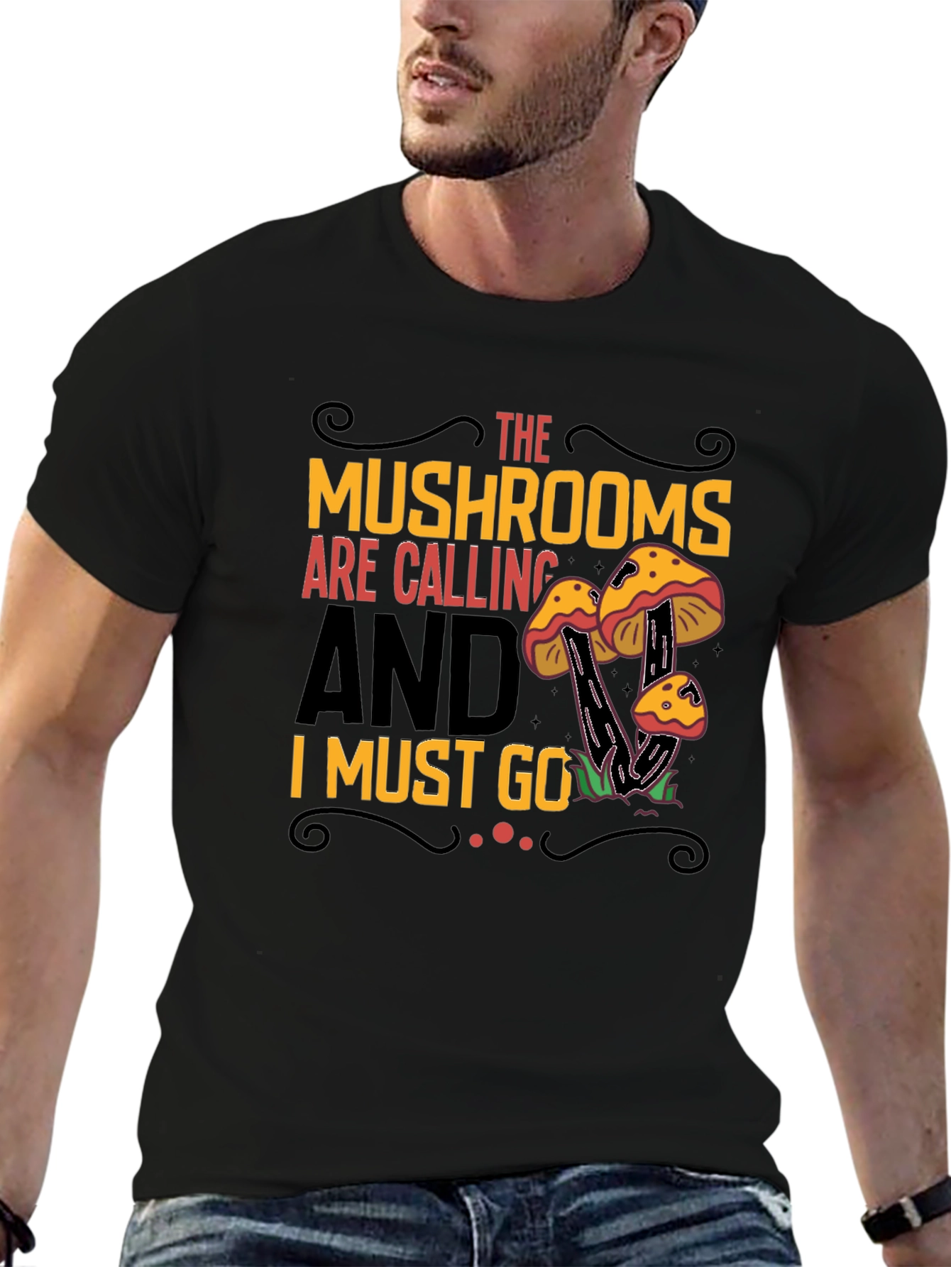 Mushroom Calling Graphic T-Shirt - Black