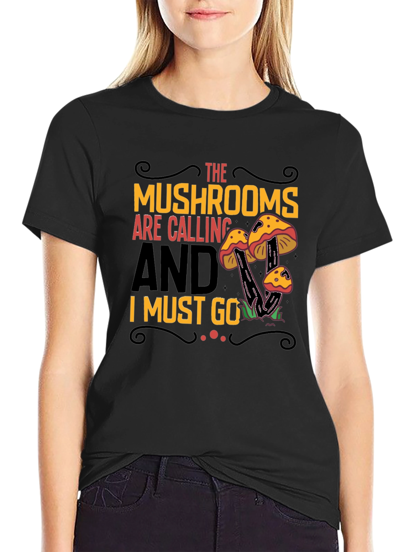 Mushroom Calling Graphic T-Shirt - Black