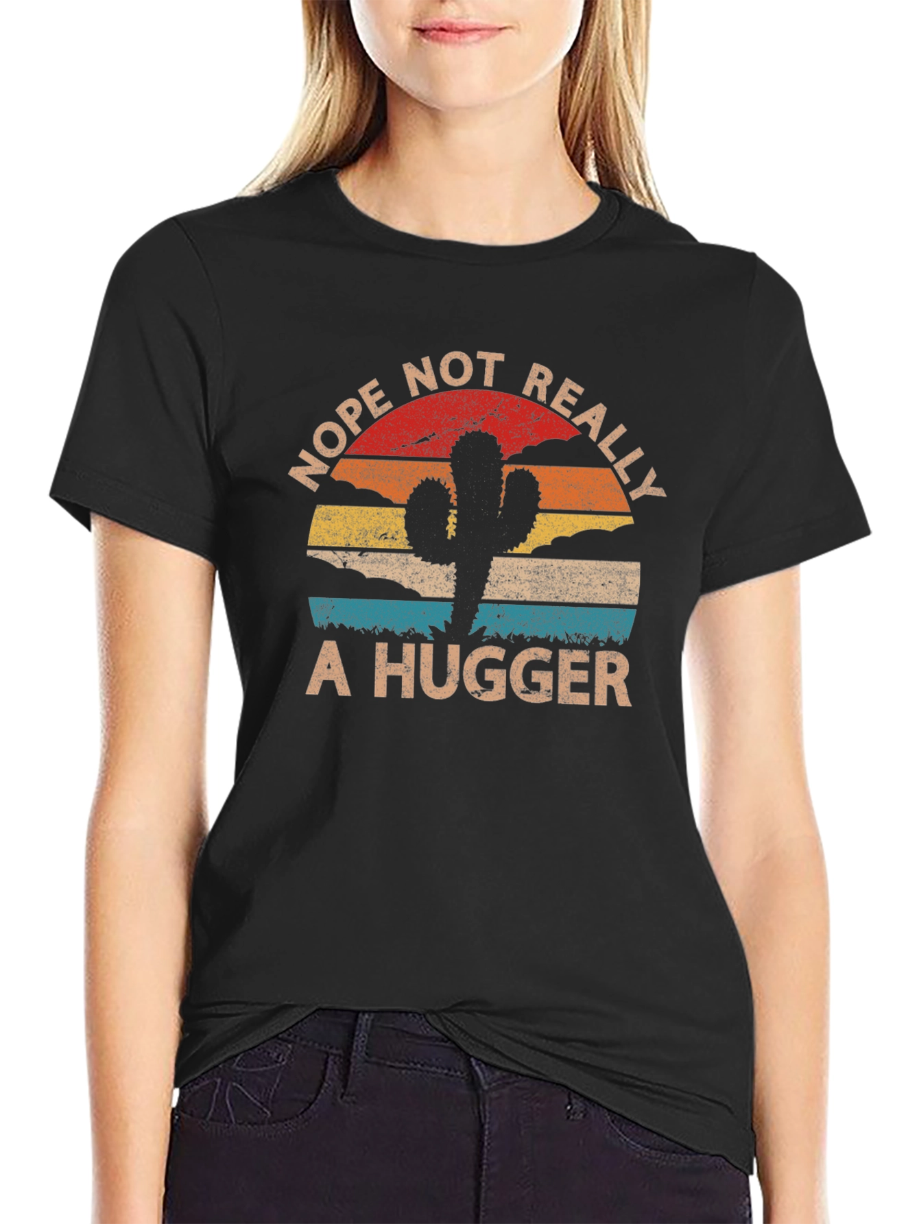 Nope Not Really A Hugger T-Shirt Cactus Graphic Tee