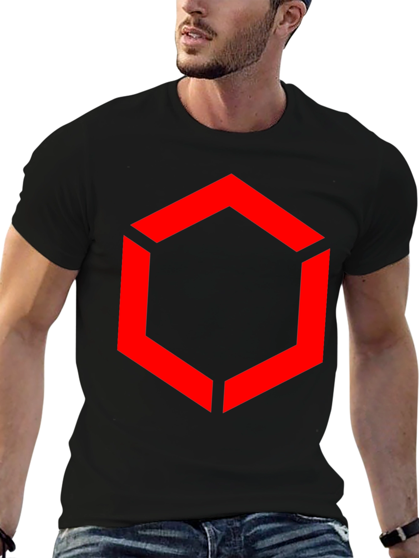 Hexagon Graphic T-Shirt - Bold Red Design