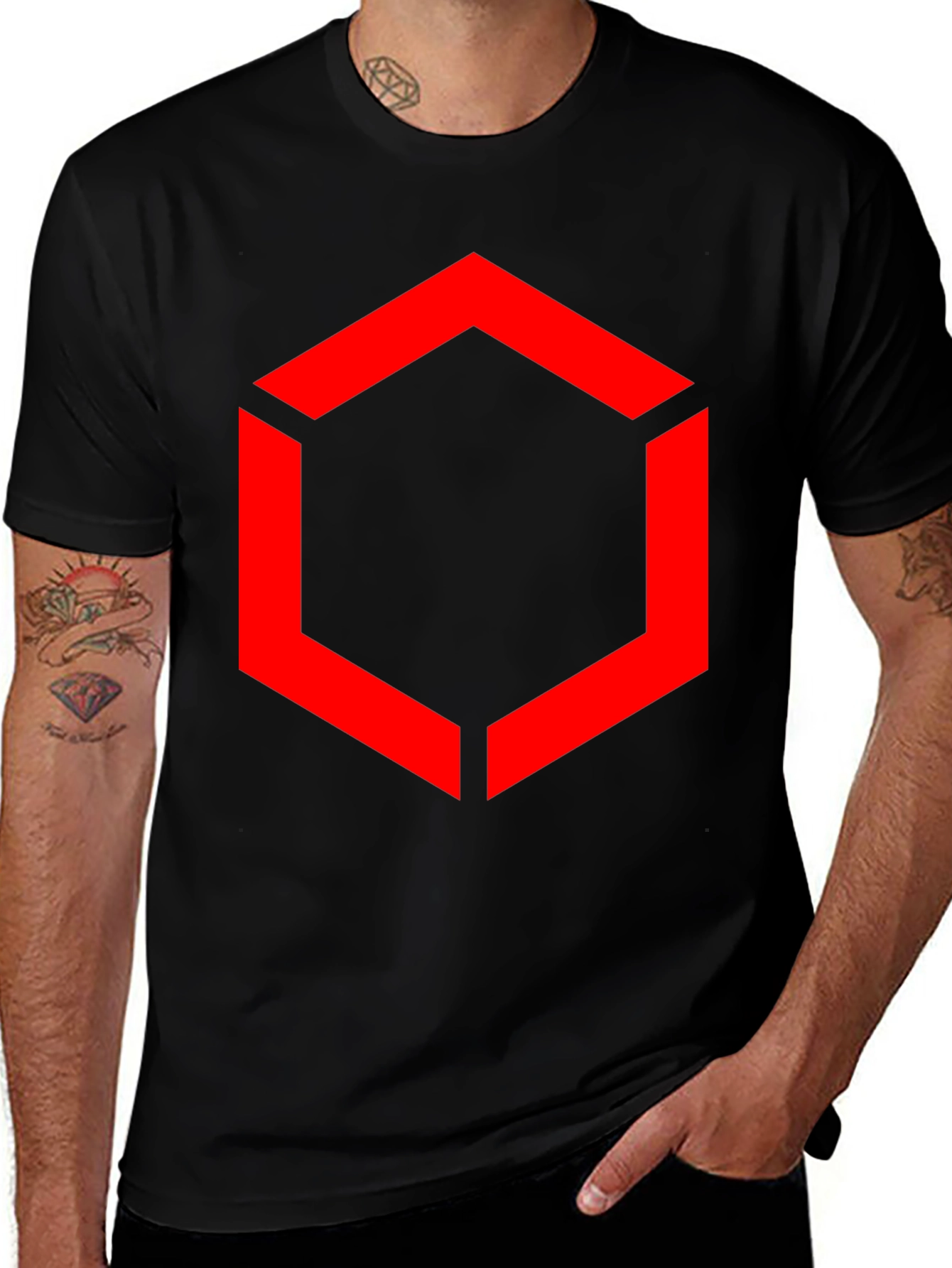 Hexagon Graphic T-Shirt - Bold Red Design