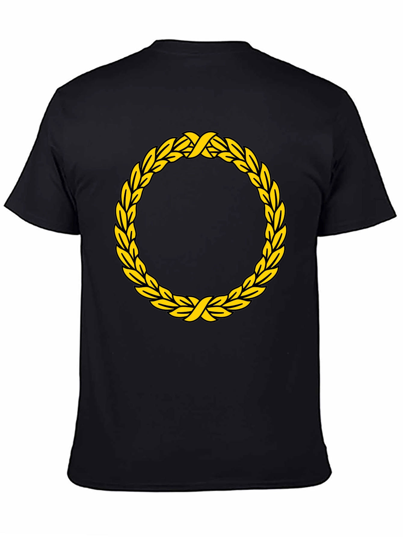 Black T-Shirt with Golden Wreath Design