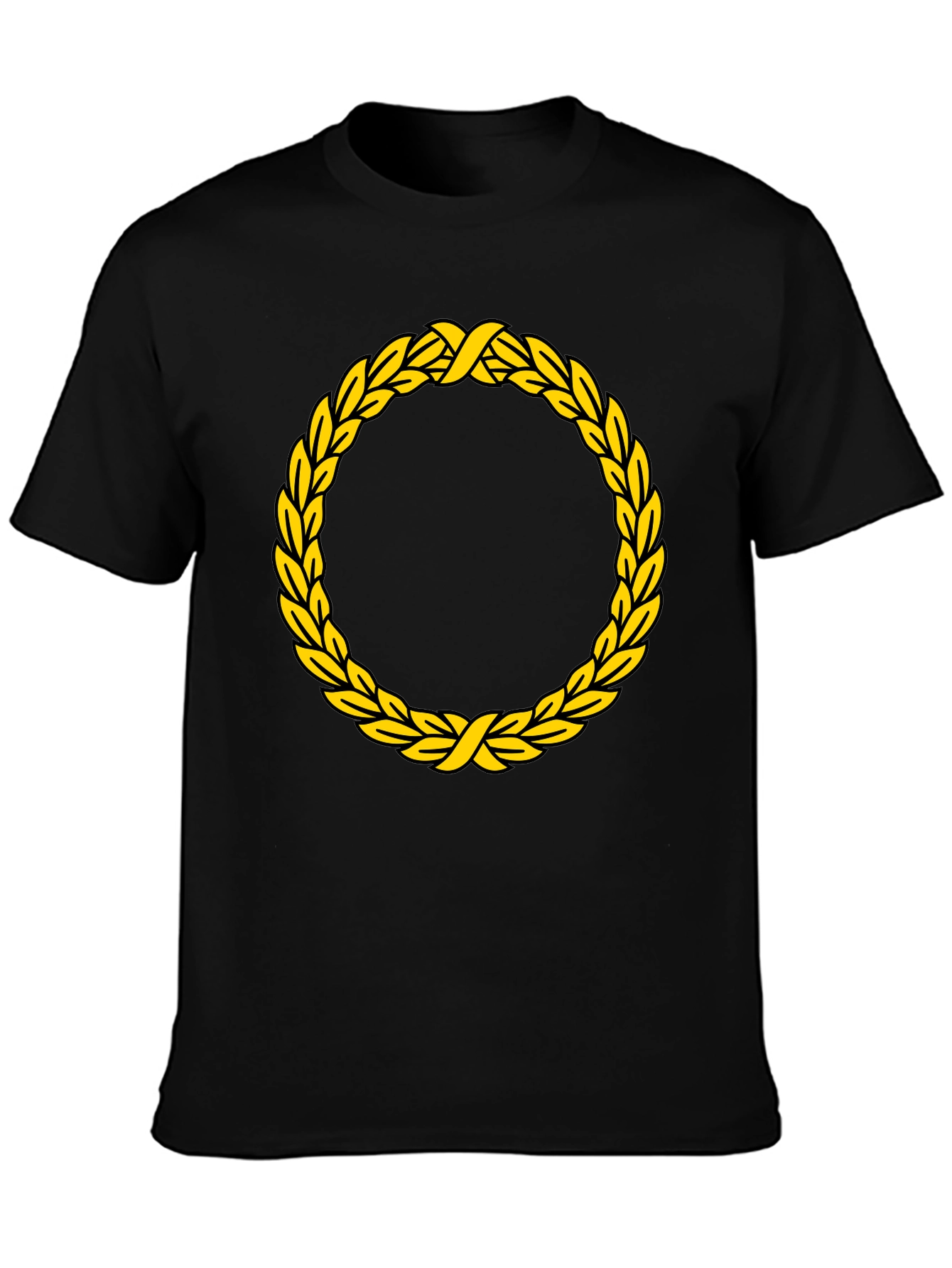 Black T-Shirt with Golden Wreath Design