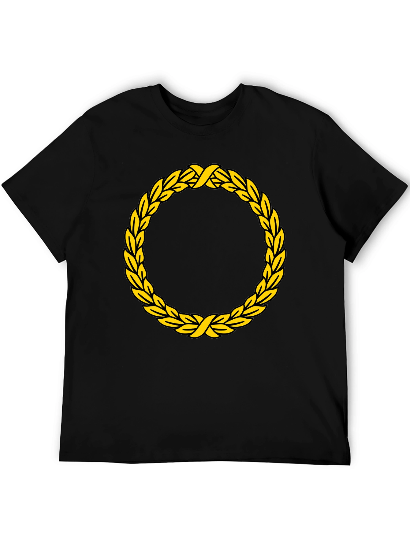 Black T-Shirt with Golden Wreath Design