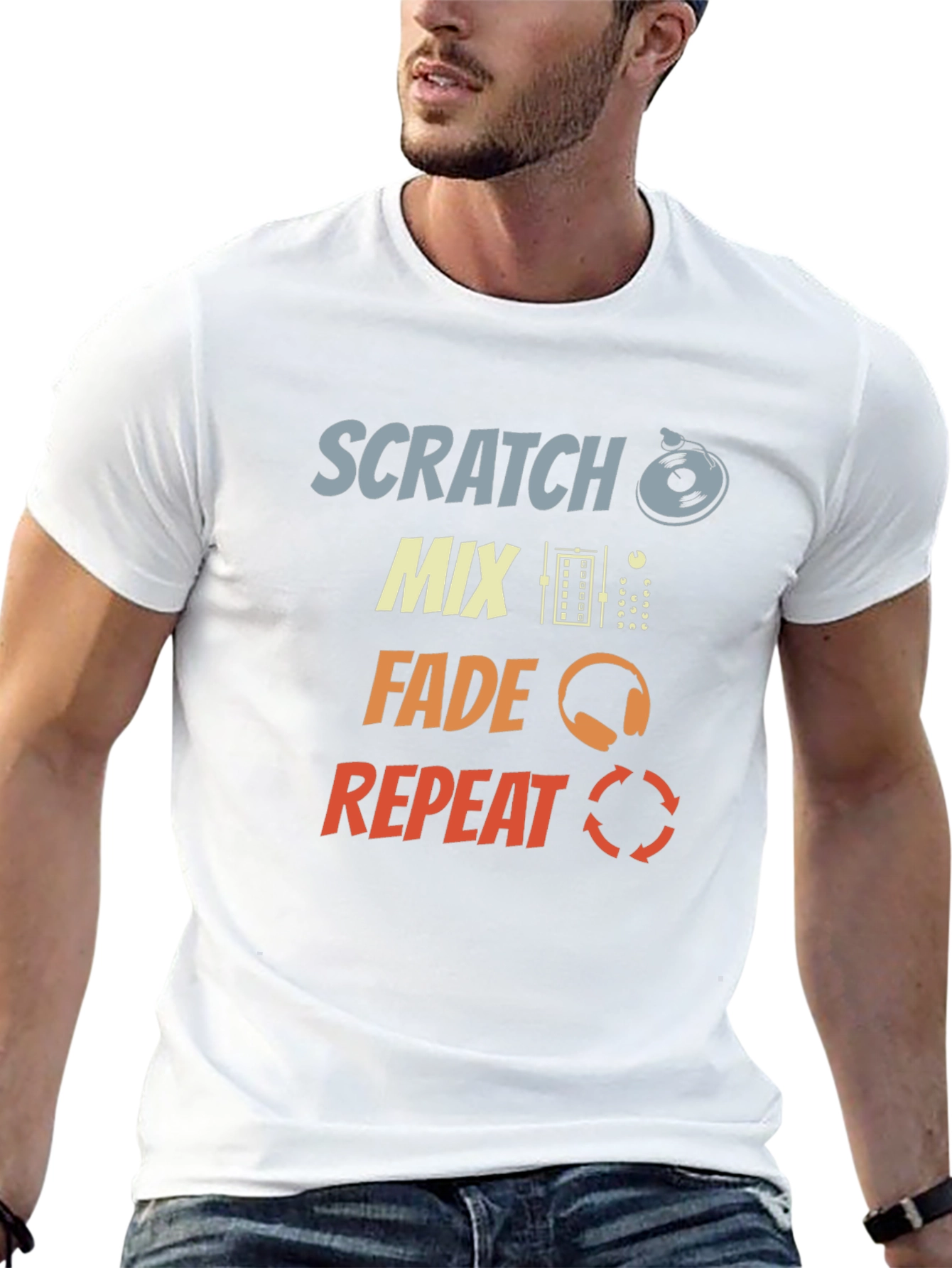 DJ Scratch Mix Fade Repeat Graphic Black T-Shirt