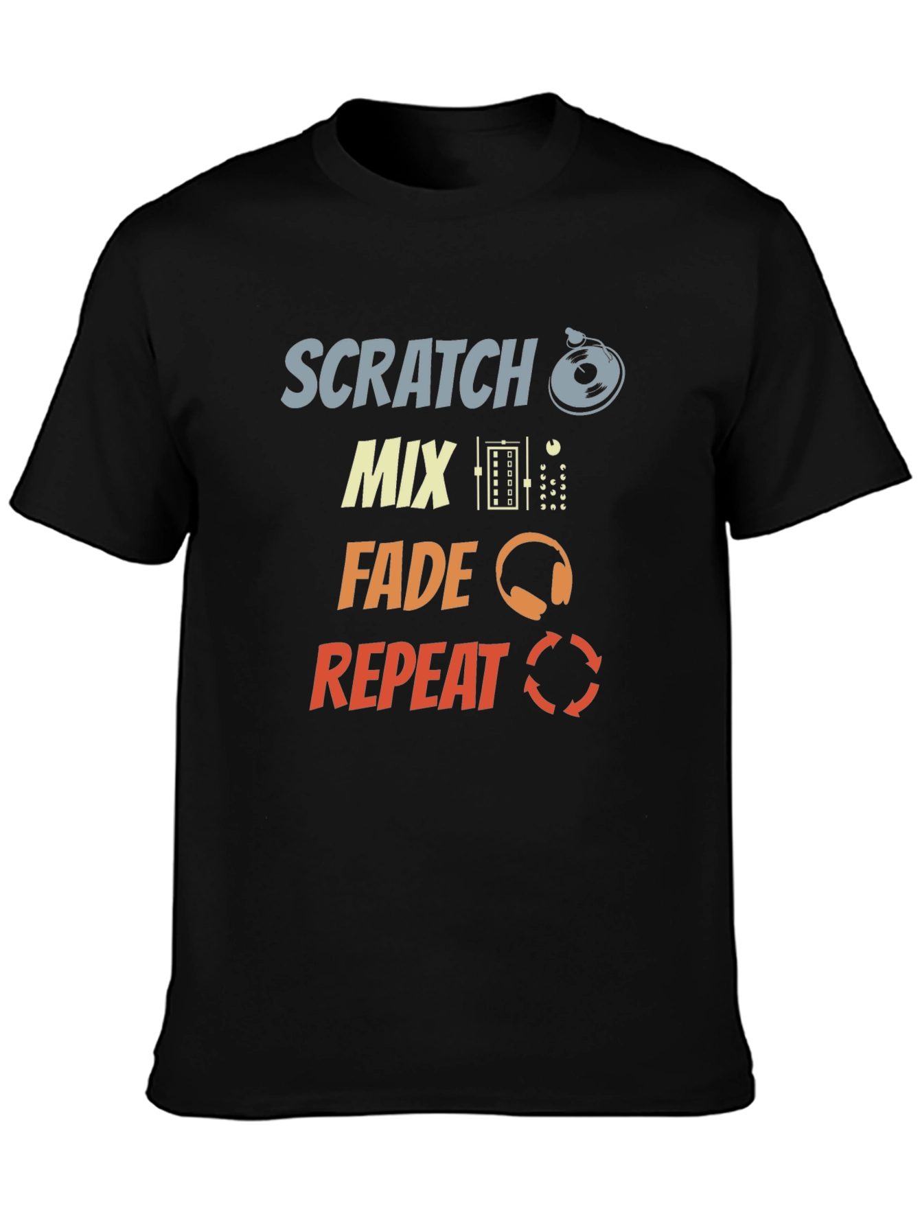 DJ Scratch Mix Fade Repeat Graphic Black T-Shirt