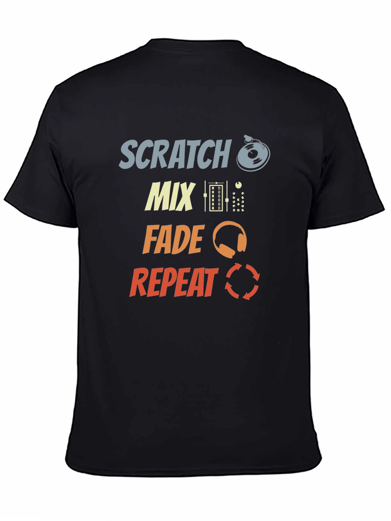 DJ Scratch Mix Fade Repeat Graphic Black T-Shirt