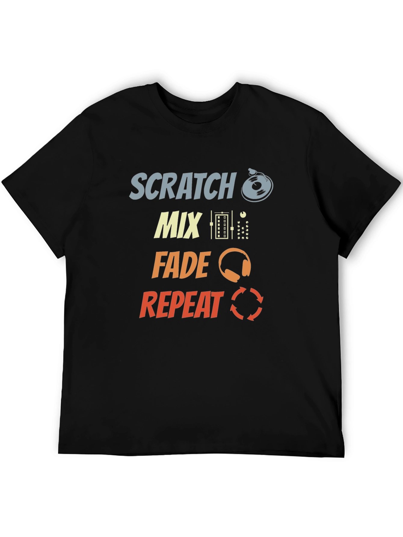 DJ Scratch Mix Fade Repeat Graphic Black T-Shirt