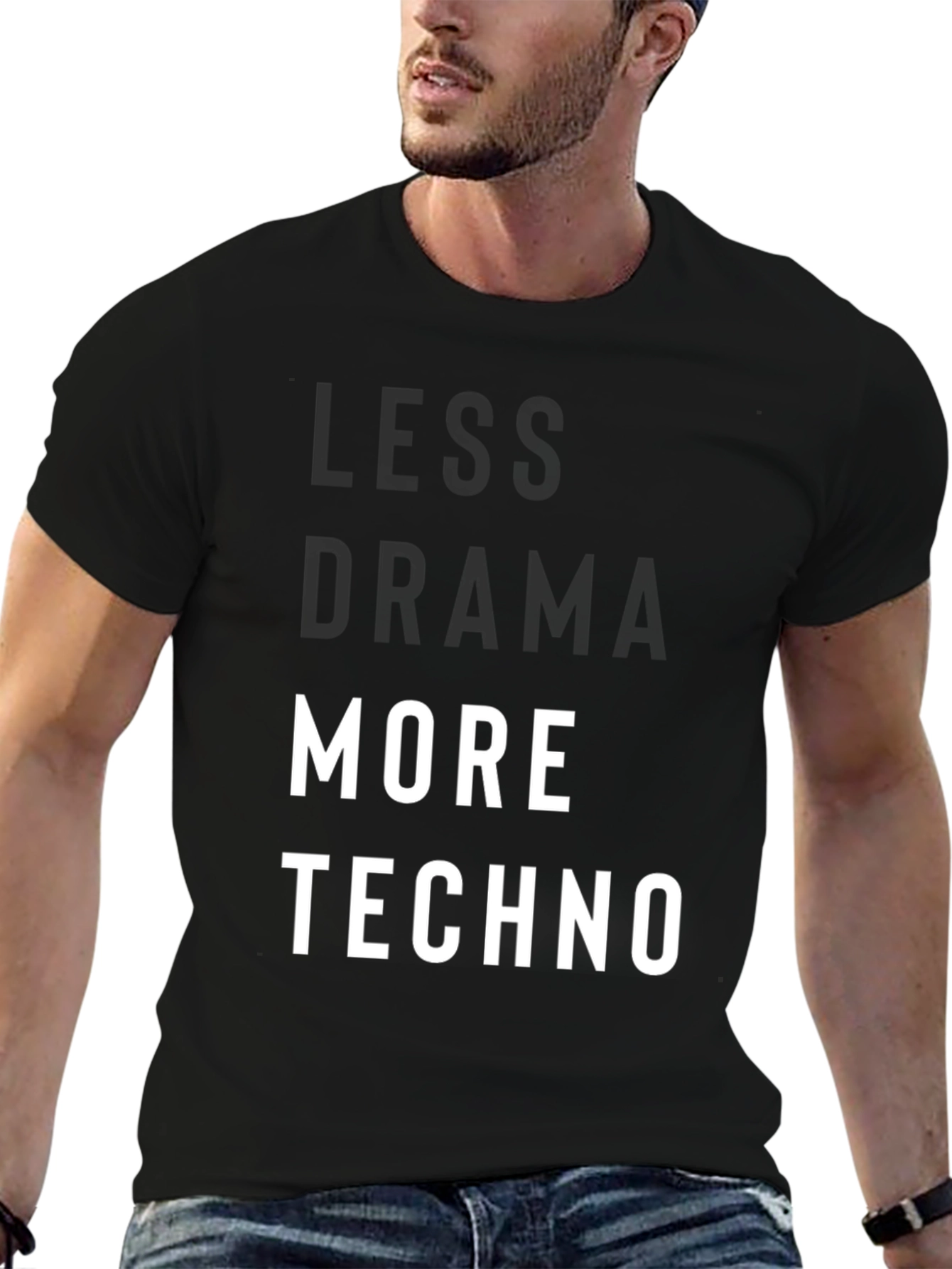 Less Drama More Techno Black Graphic T-Shirt