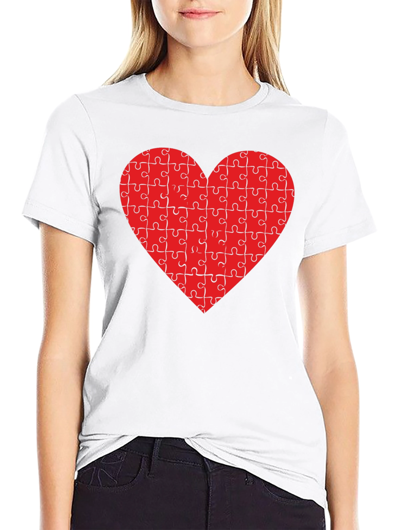Puzzle Heart Tee - Black Cotton Blend