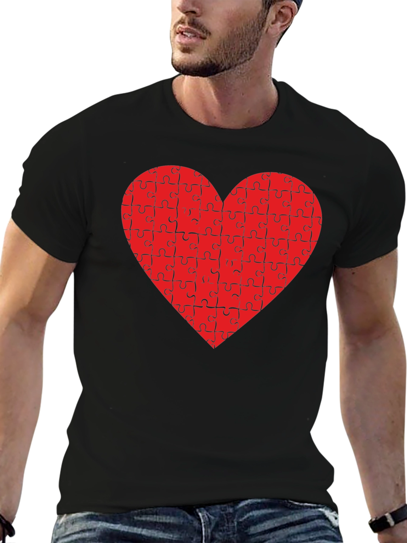 Puzzle Heart Tee - Black Cotton Blend
