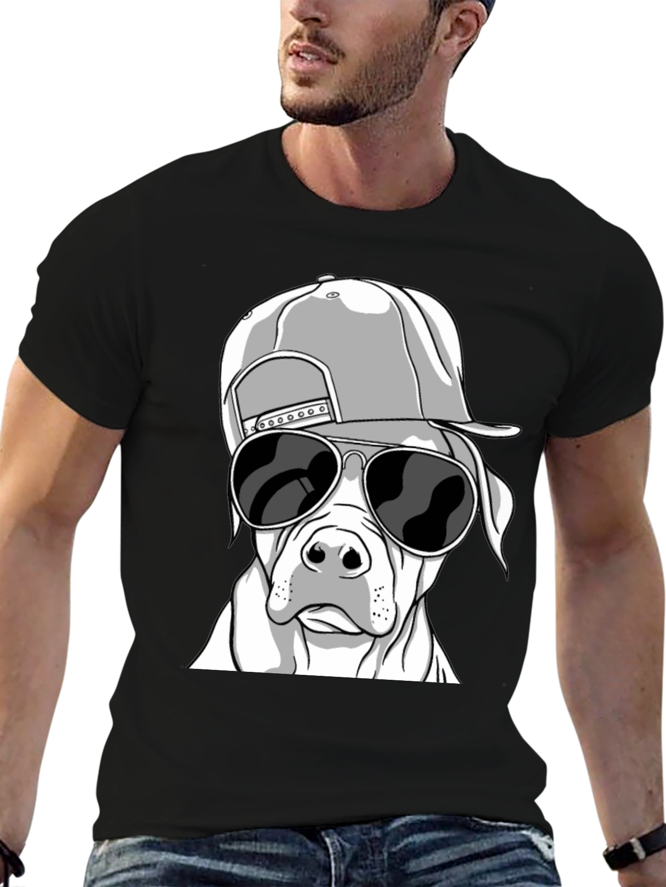 Cool Dog with Hat T-Shirt - Black Graphic Tee
