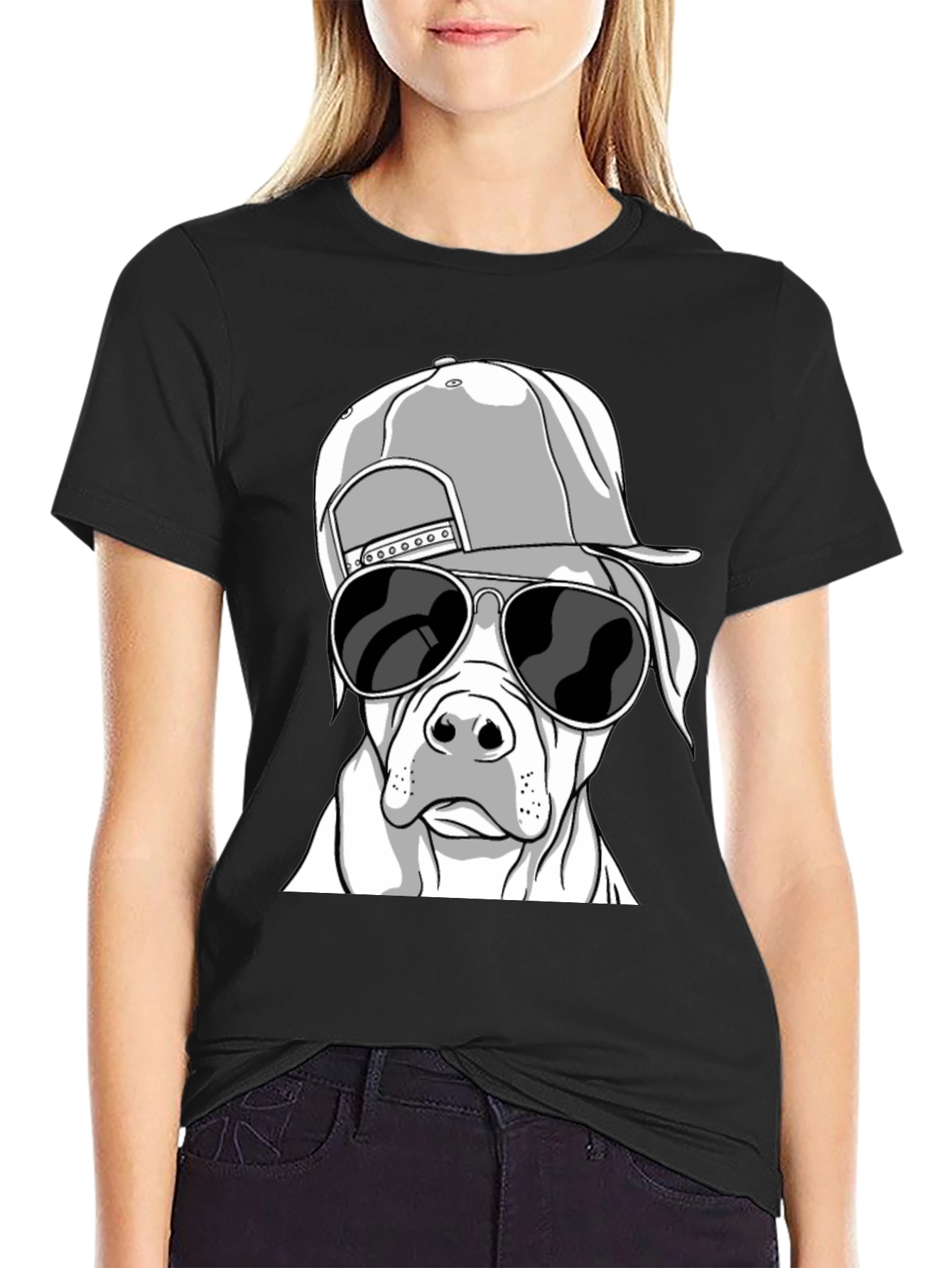 Cool Dog with Hat T-Shirt - Black Graphic Tee