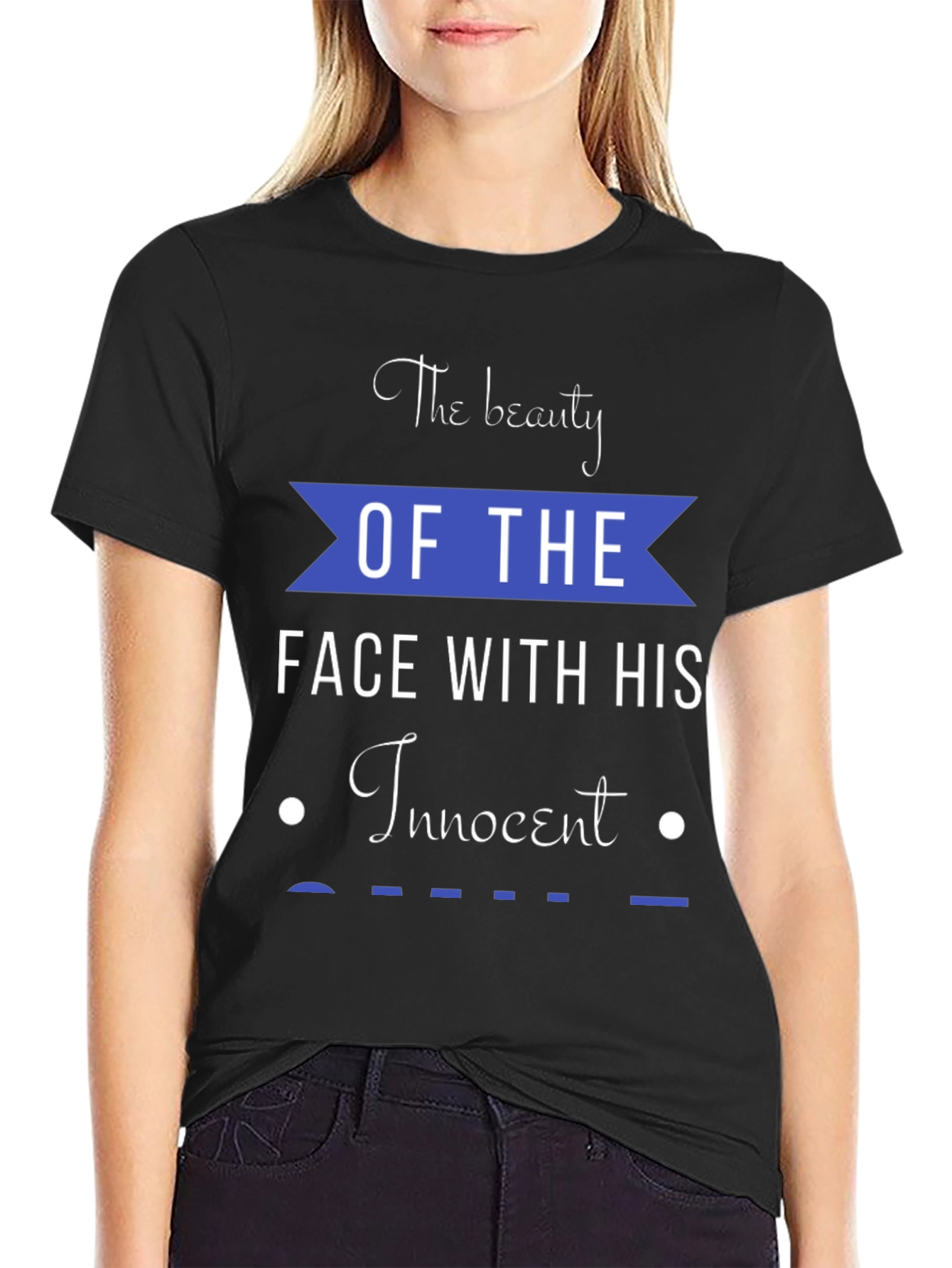 Beauty Face Innocent Smile Graphic Tee - Black