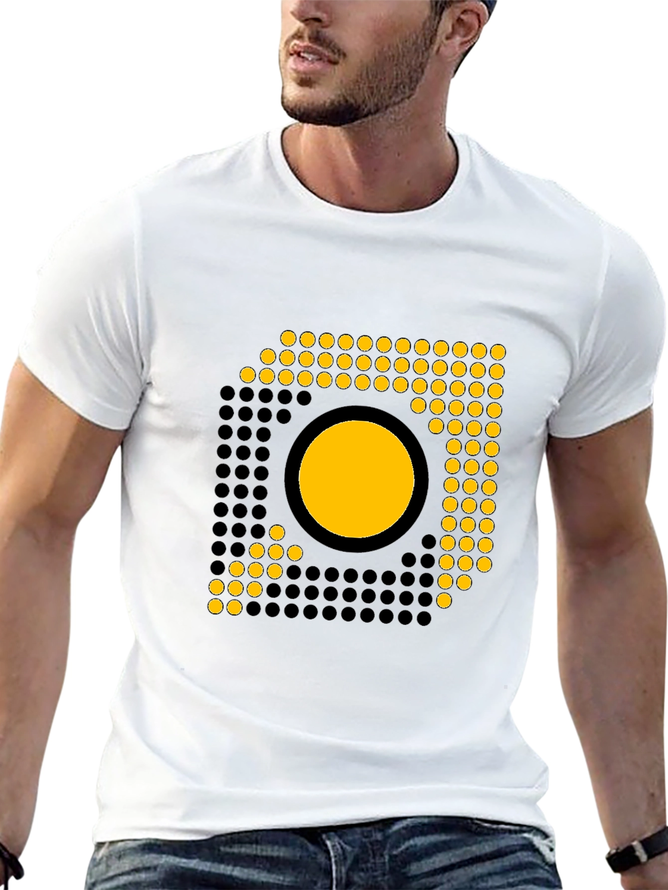 Modern Geometric Graphic Tee - Black