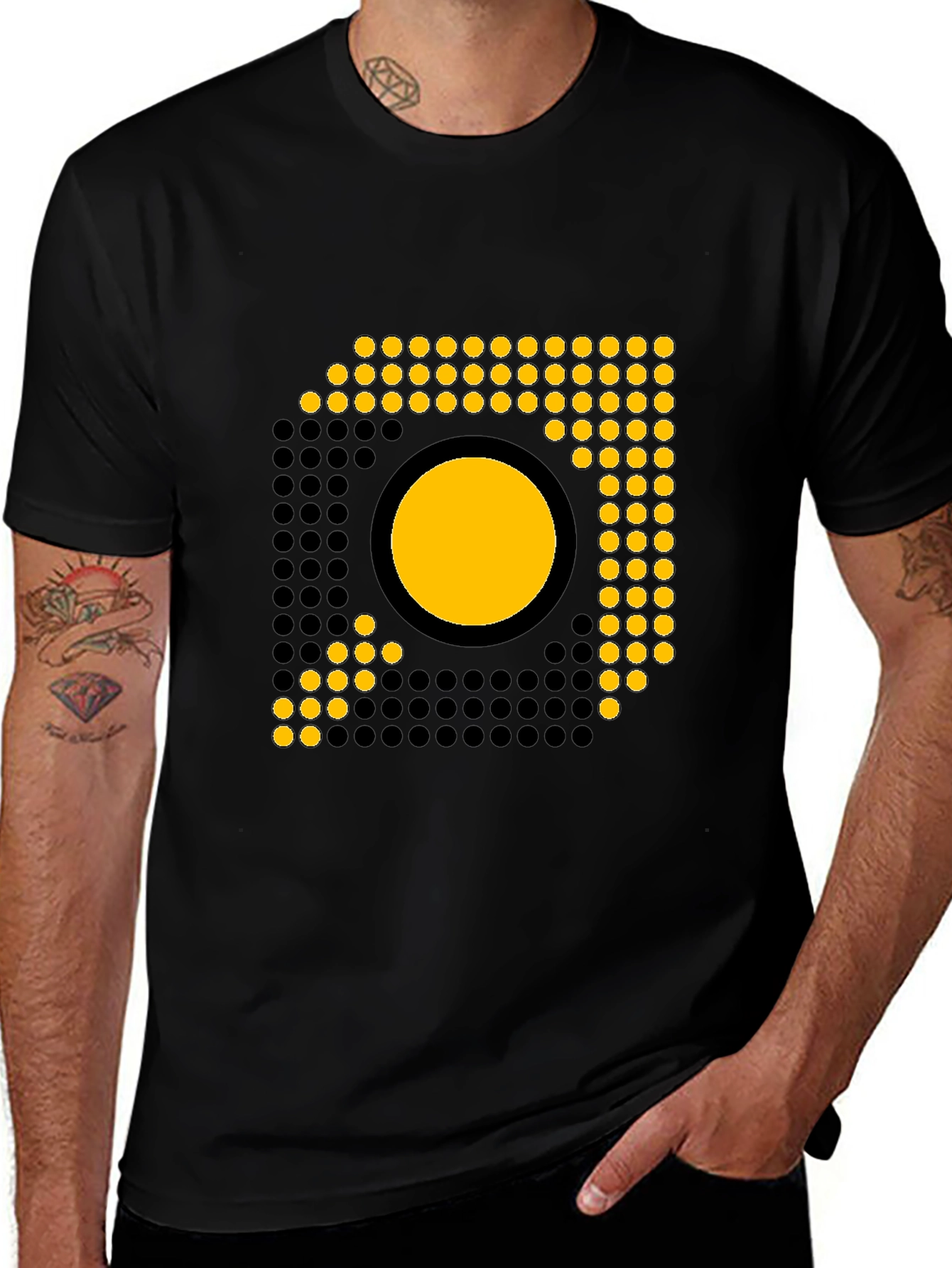 Modern Geometric Graphic Tee - Black