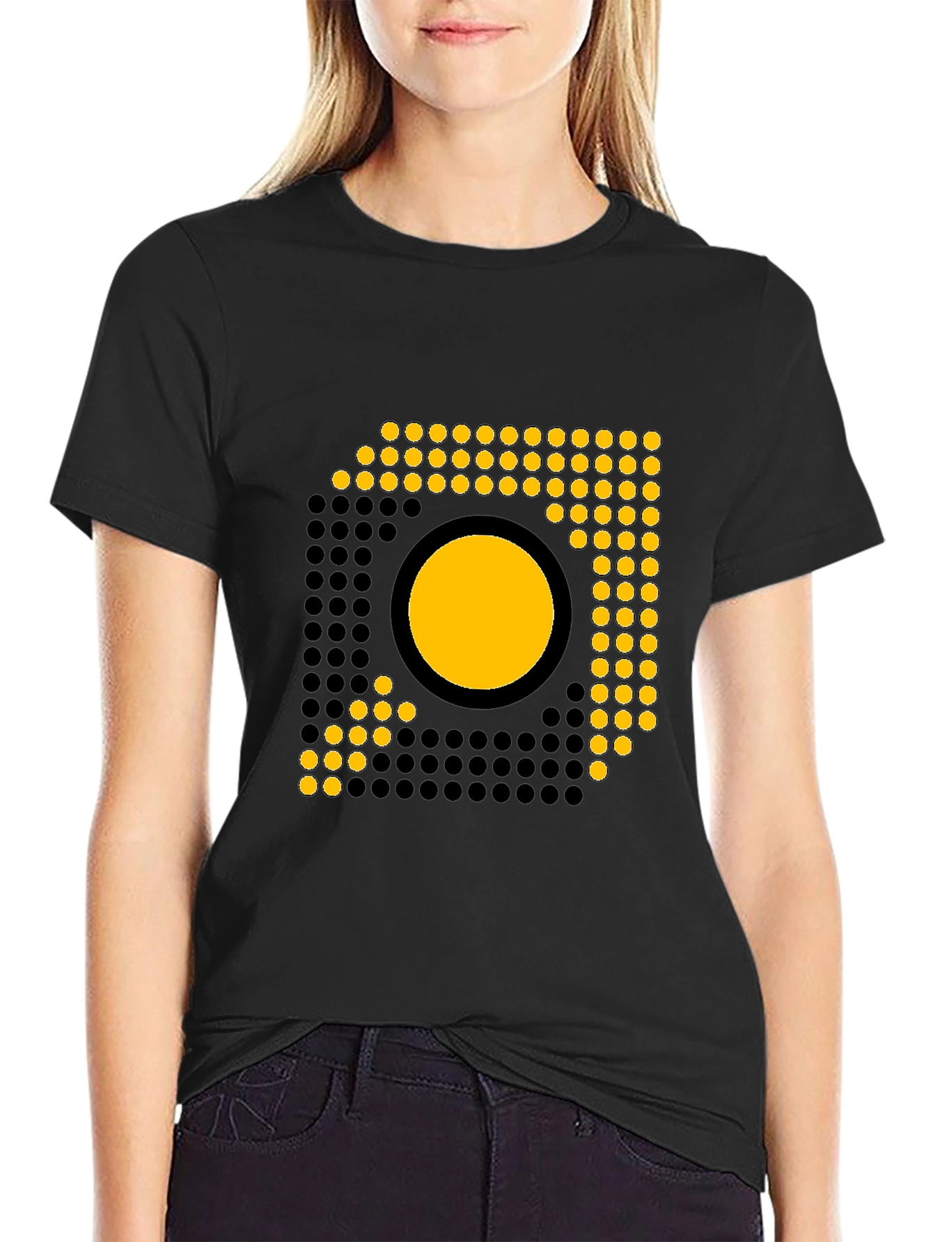 Modern Geometric Graphic Tee - Black
