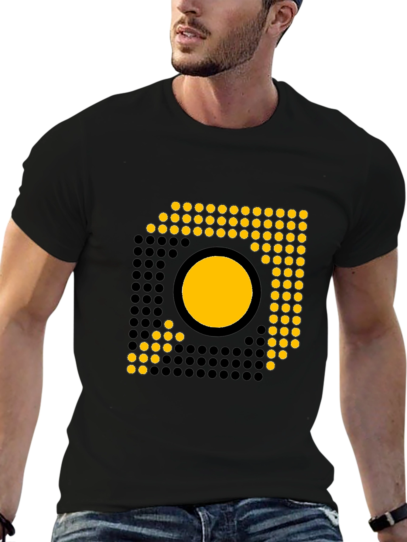 Modern Geometric Graphic Tee - Black