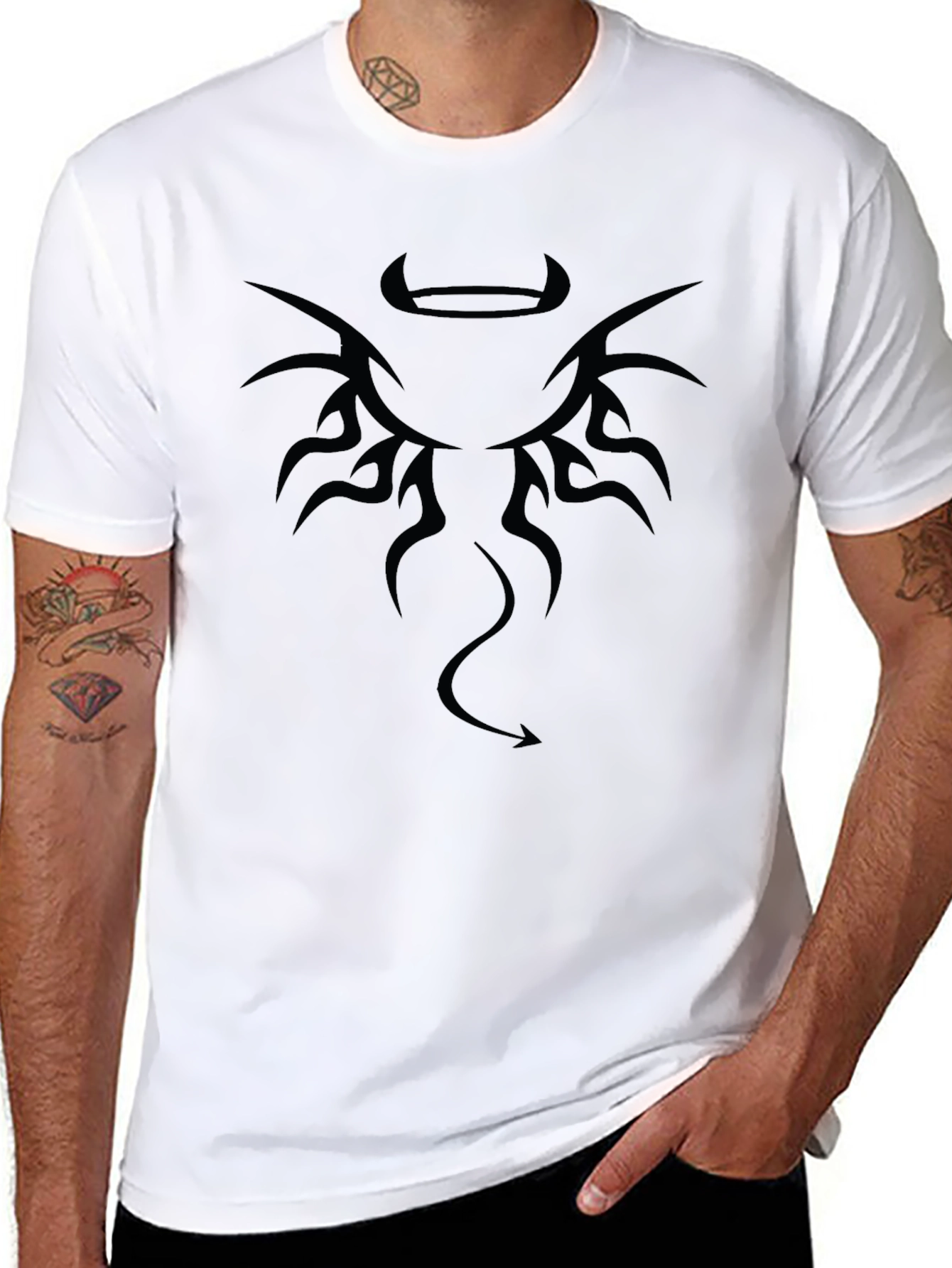 Edgy Angel & Devil Black Graphic Tee