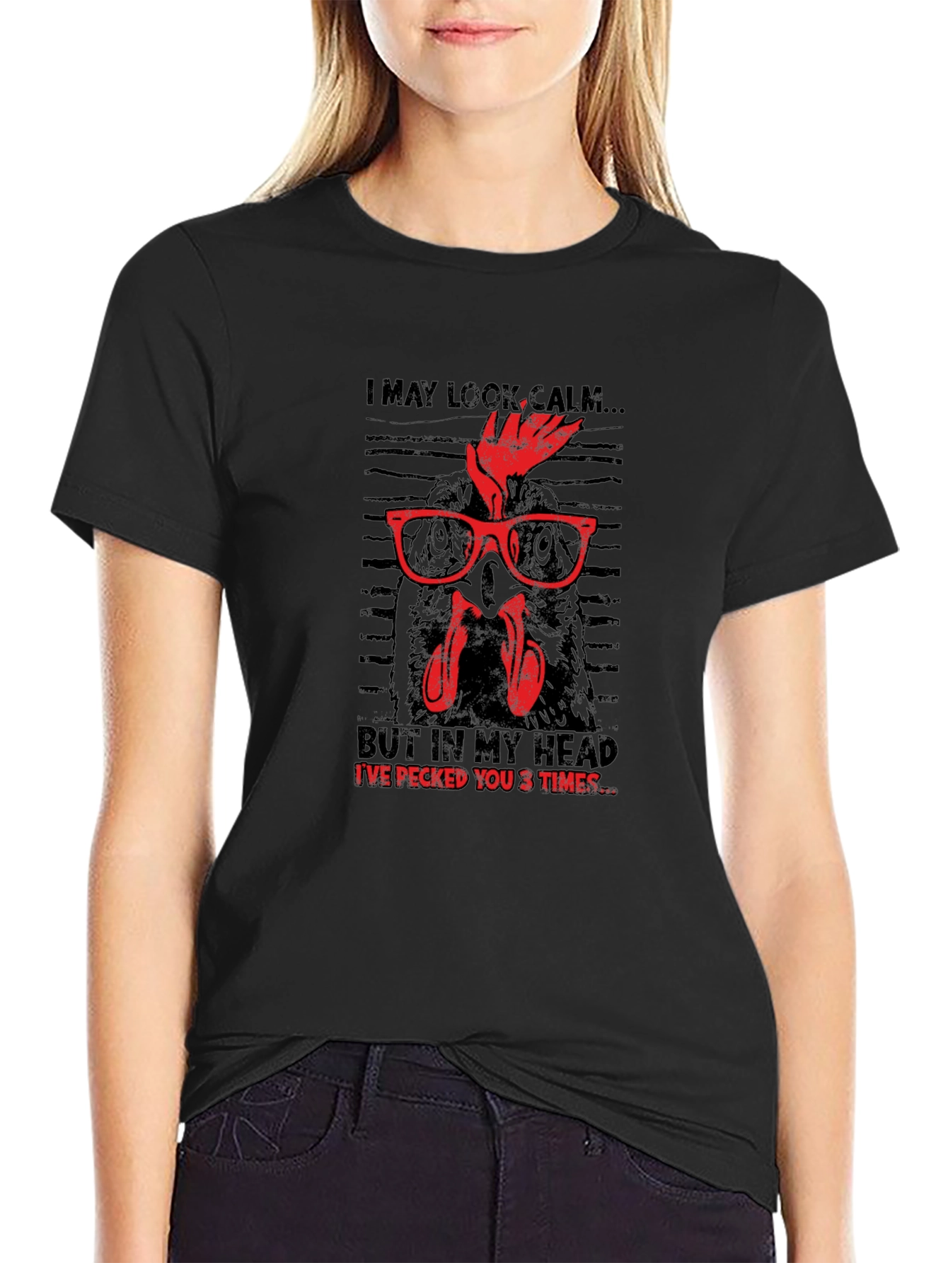 Funny Chicken Graphic T-Shirt - Calm But Pecked